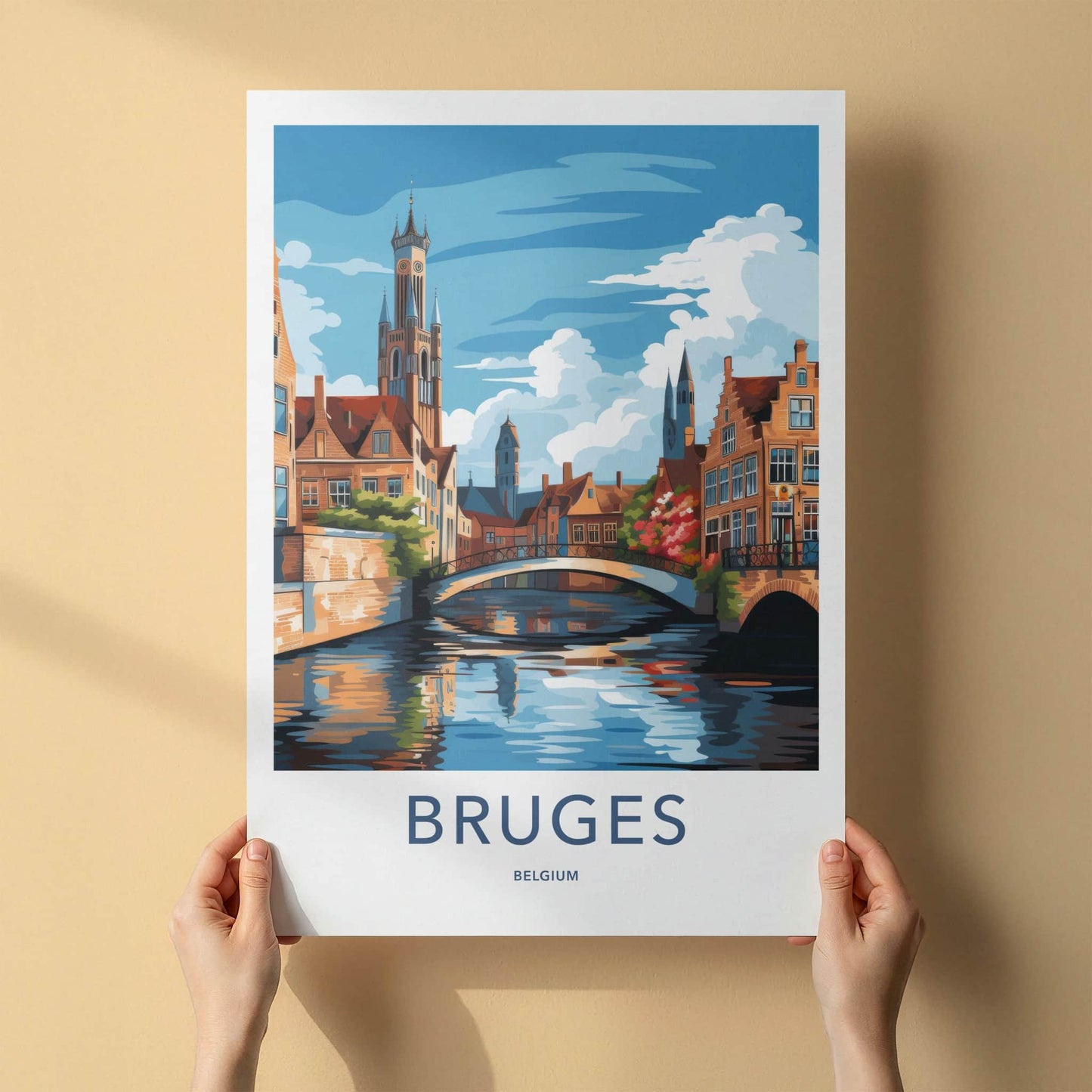 Bruges Poster - Belgium Travel Art - Historic Canal Scene Home Decor