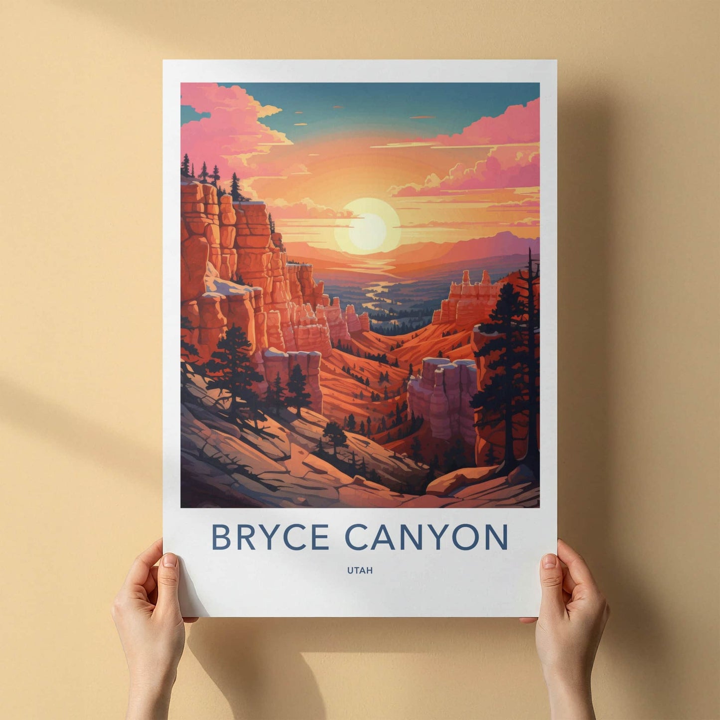 Bryce Canyon Poster - Utah Travel Art - Vibrant Sunset Canyon Home Decor