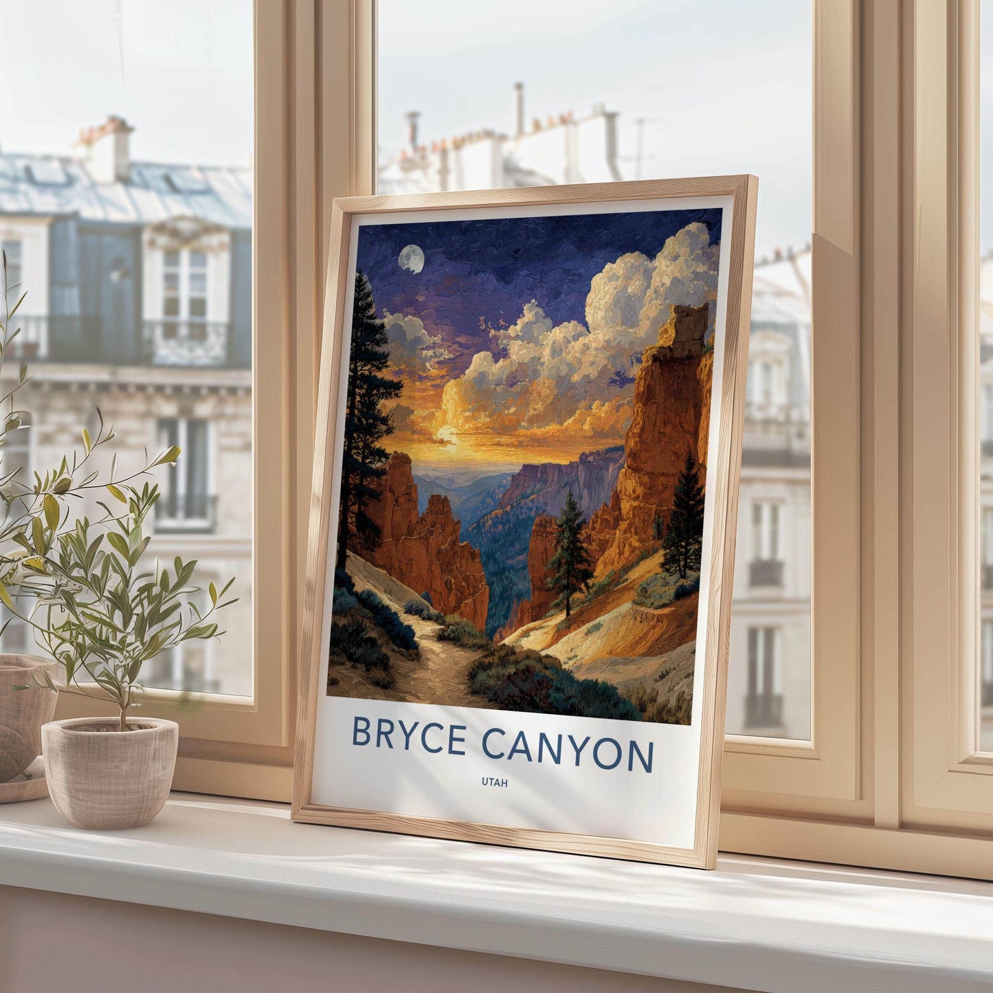 Bryce Canyon Poster - Utah Wall Art - Canyon Sunset Moon Home Decor