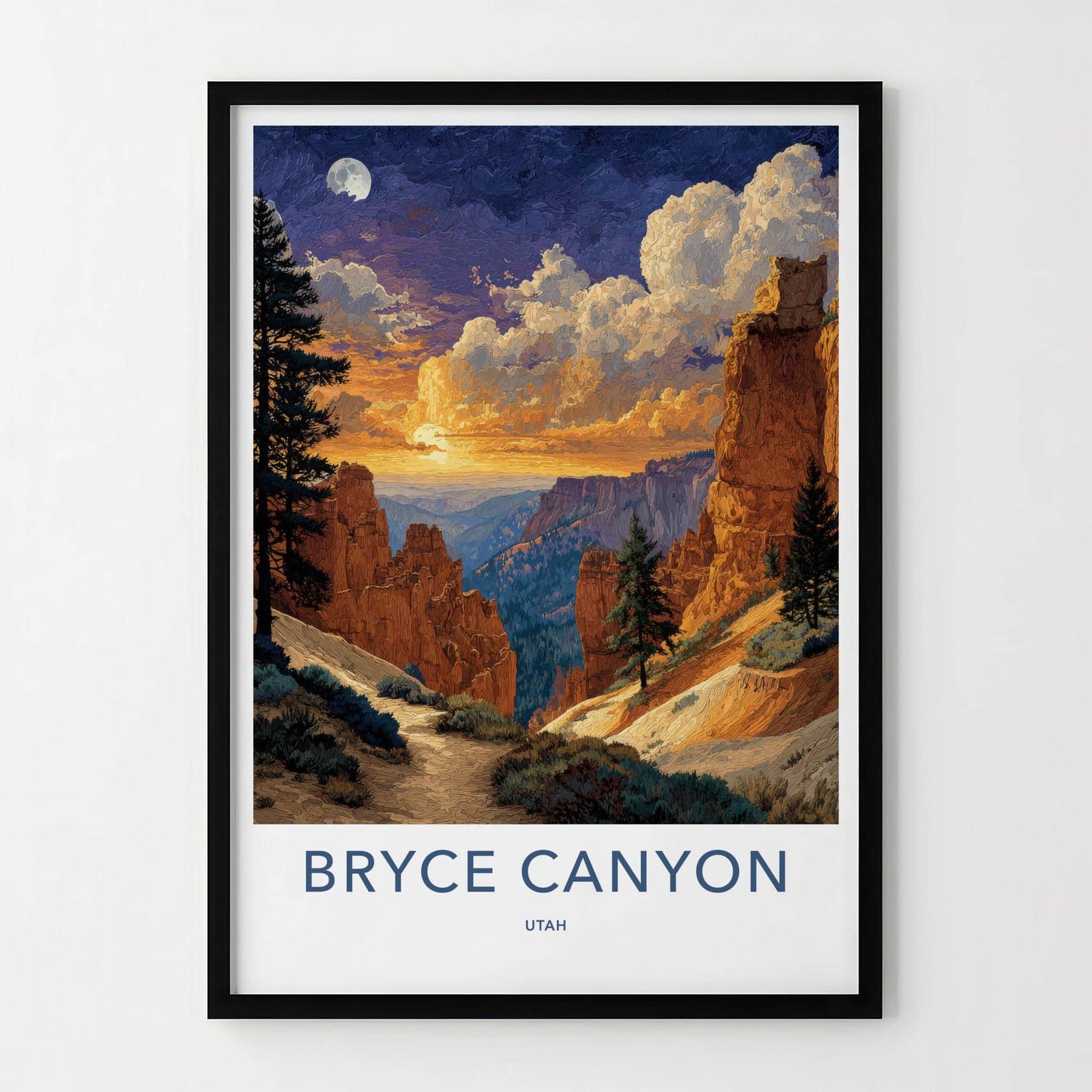 Bryce Canyon Poster - Utah Wall Art - Canyon Sunset Moon Home Decor