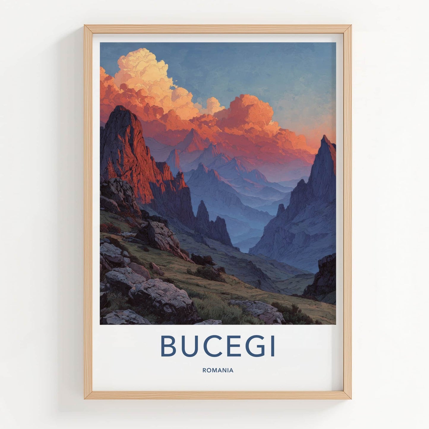 Bucegi Poster - Romania Travel Art - Sunset Clouds Peaks Home Decor