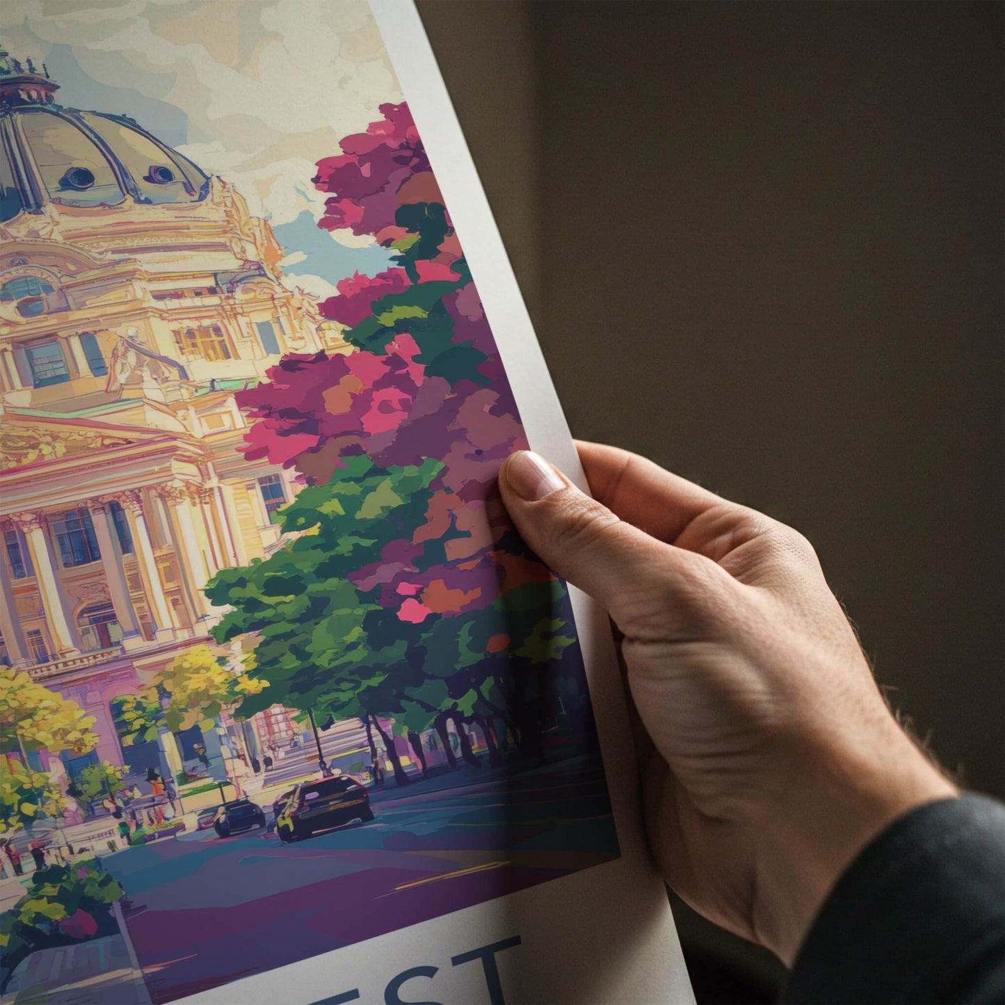 Bucharest Poster - Romania Art Print - Grand Domed Building Home Decor
