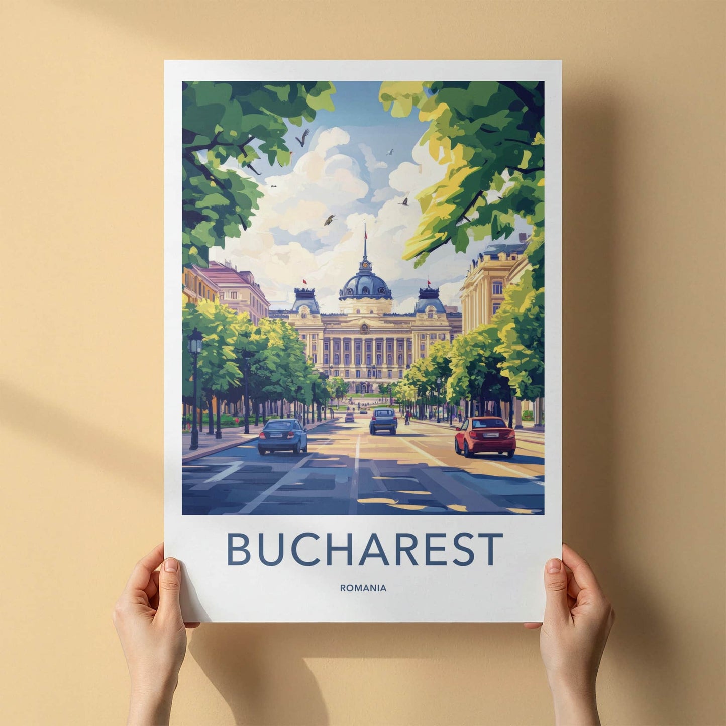 Bucharest Poster - Romania Travel Art - Grand Boulevard Building Home Decor
