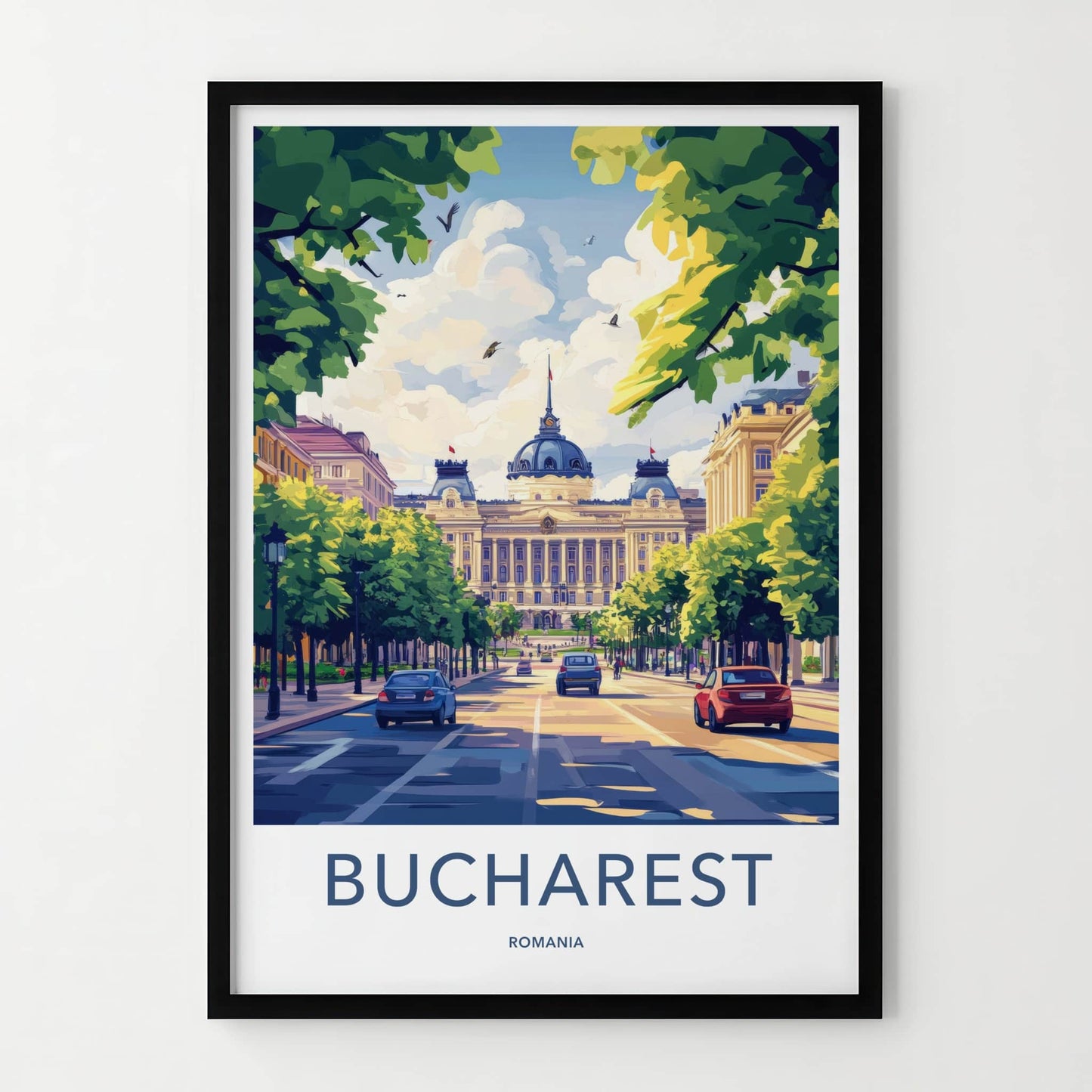 Bucharest Poster - Romania Travel Art - Grand Boulevard Building Home Decor