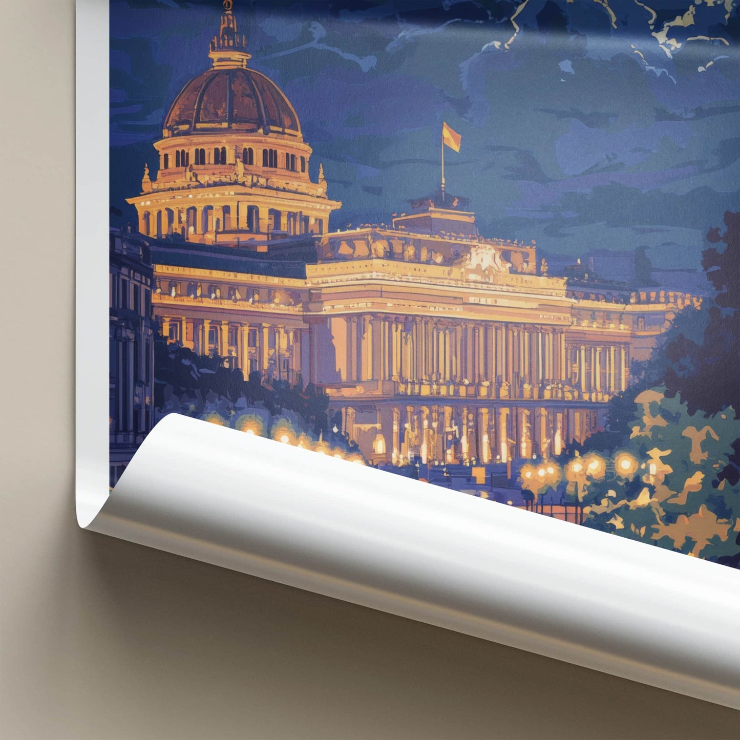 Bucharest Poster - Romania Travel Art - Moonlit City Street Home Decor