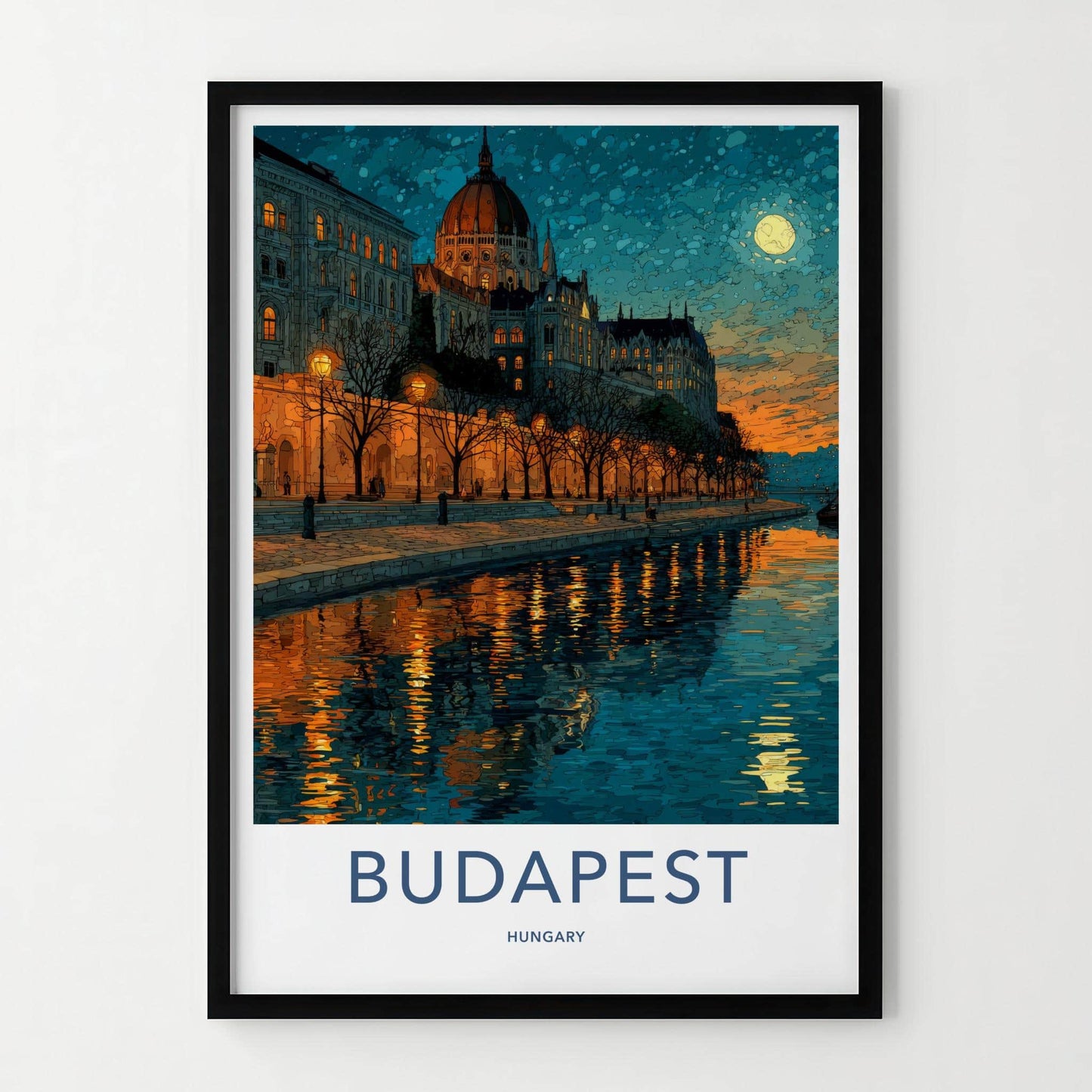 Budapest Poster - Hungary Scenic Art - Parliament river glow Wall Decor