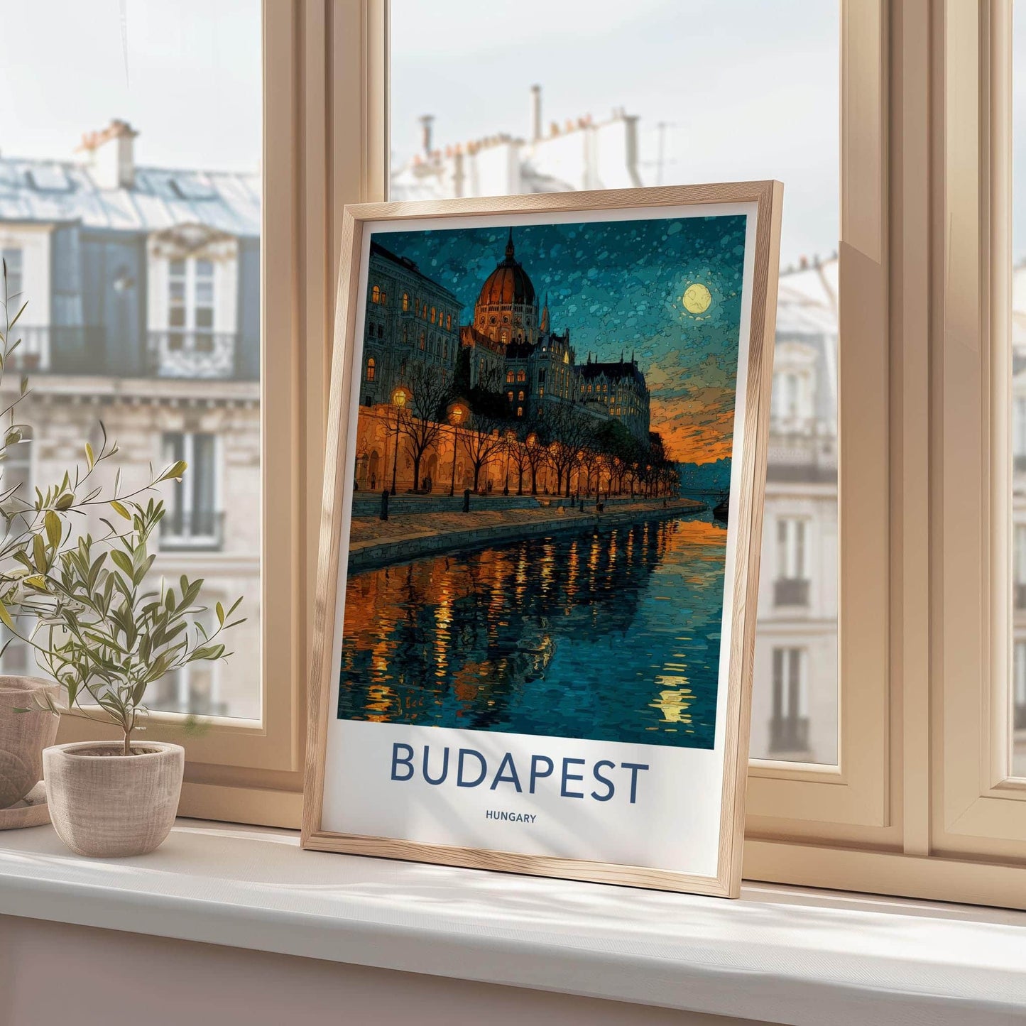 Budapest Poster - Hungary Scenic Art - Parliament river glow Wall Decor
