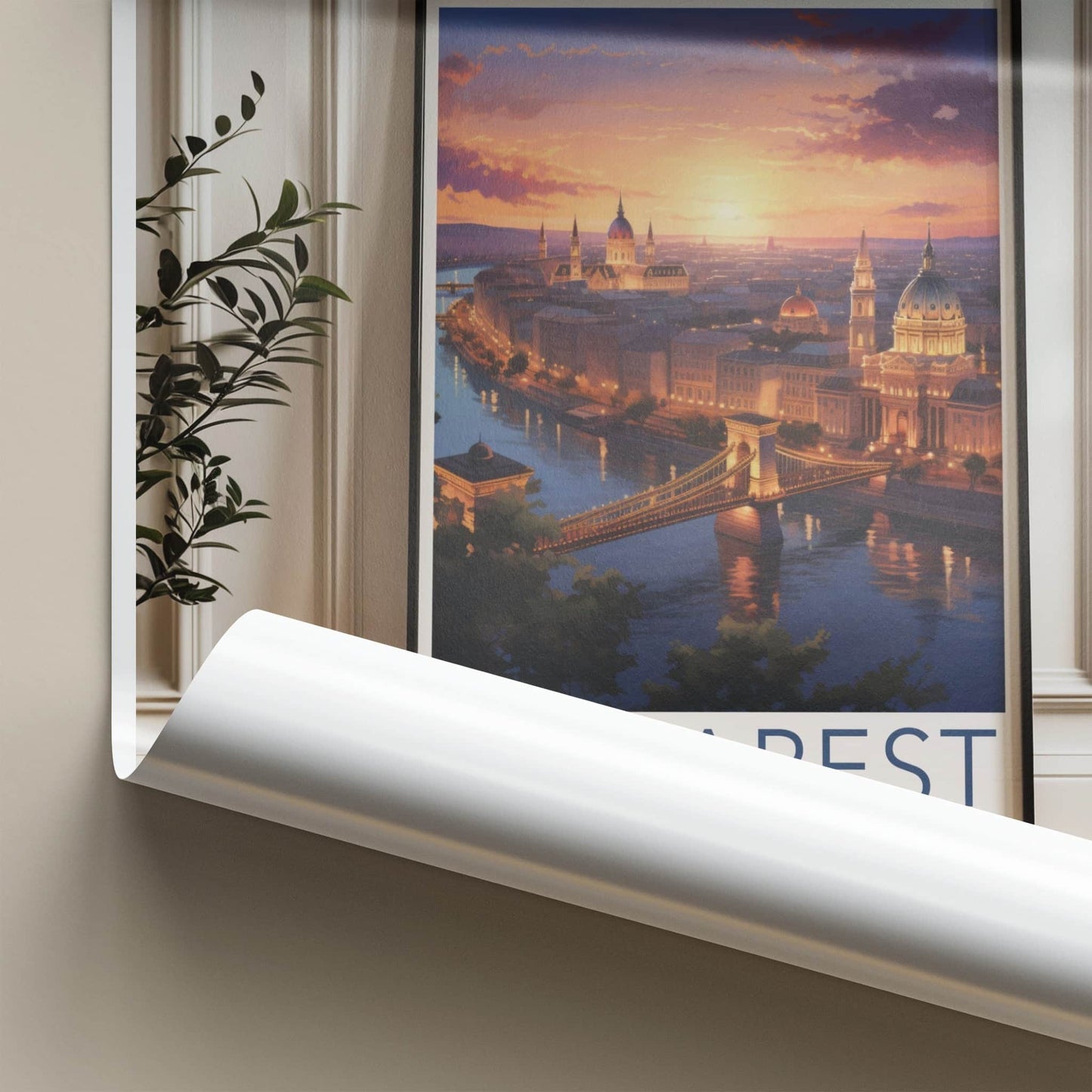 Budapest Poster - Hungary Travel Art - Bridge Sunset City Home Decor