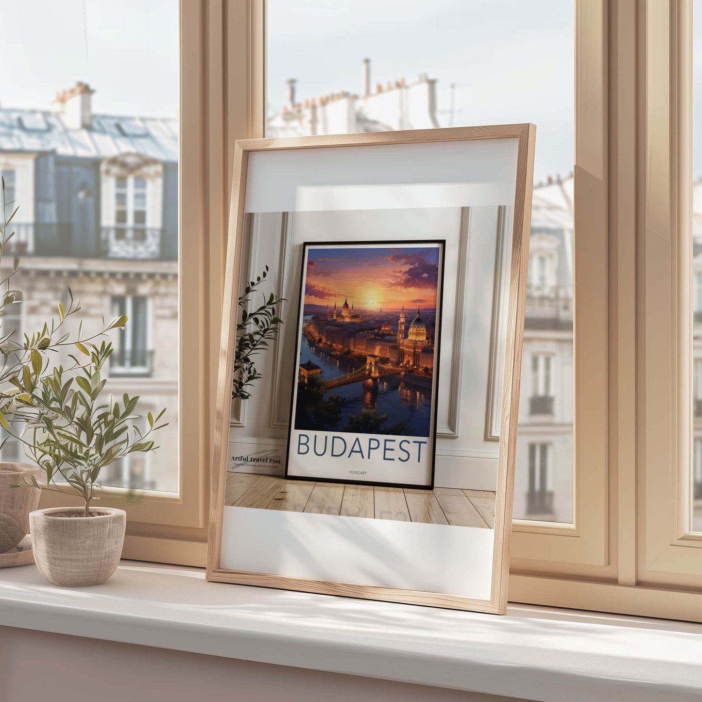 Budapest Poster - Hungary Travel Art - Bridge Sunset City Home Decor