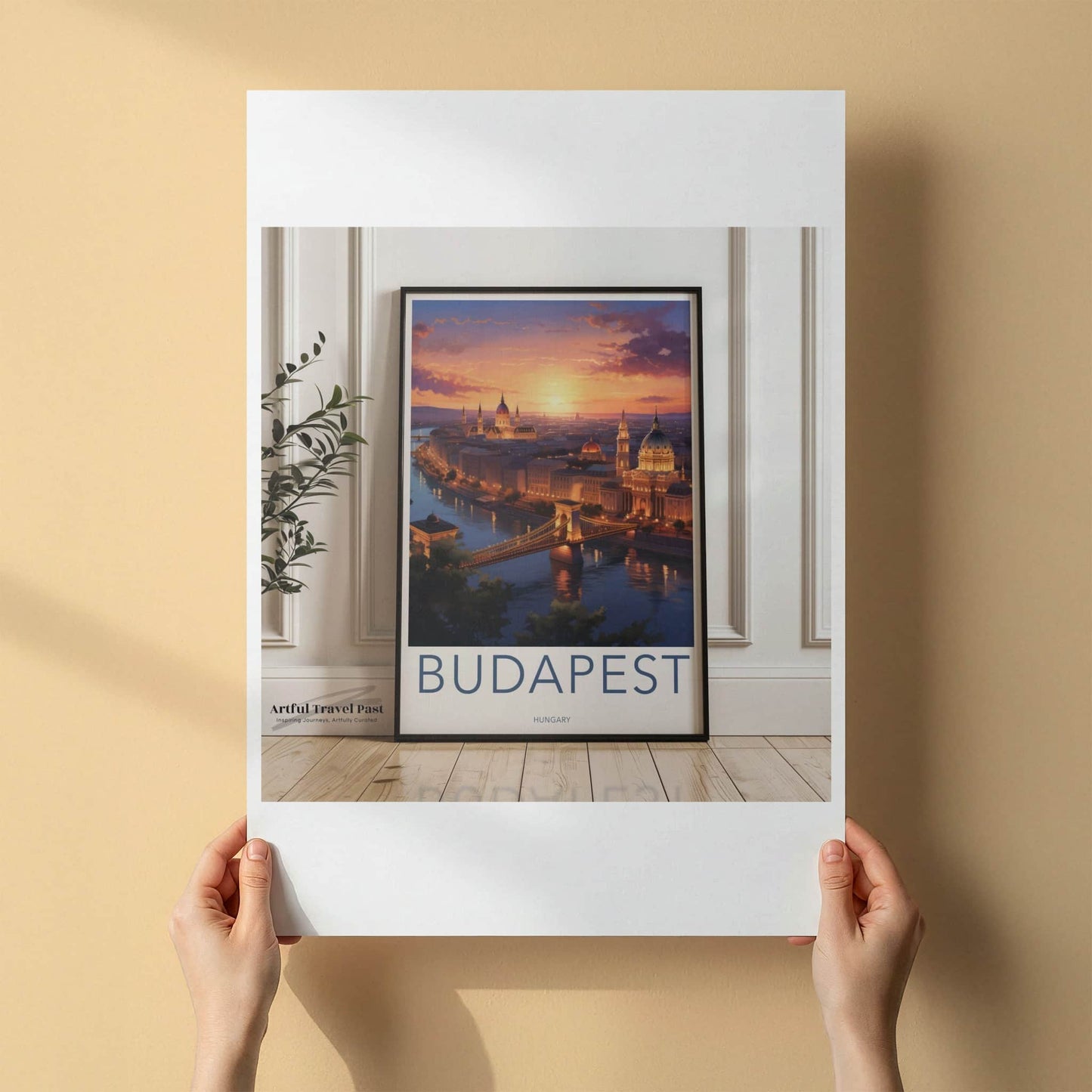 Budapest Poster - Hungary Travel Art - Bridge Sunset City Home Decor