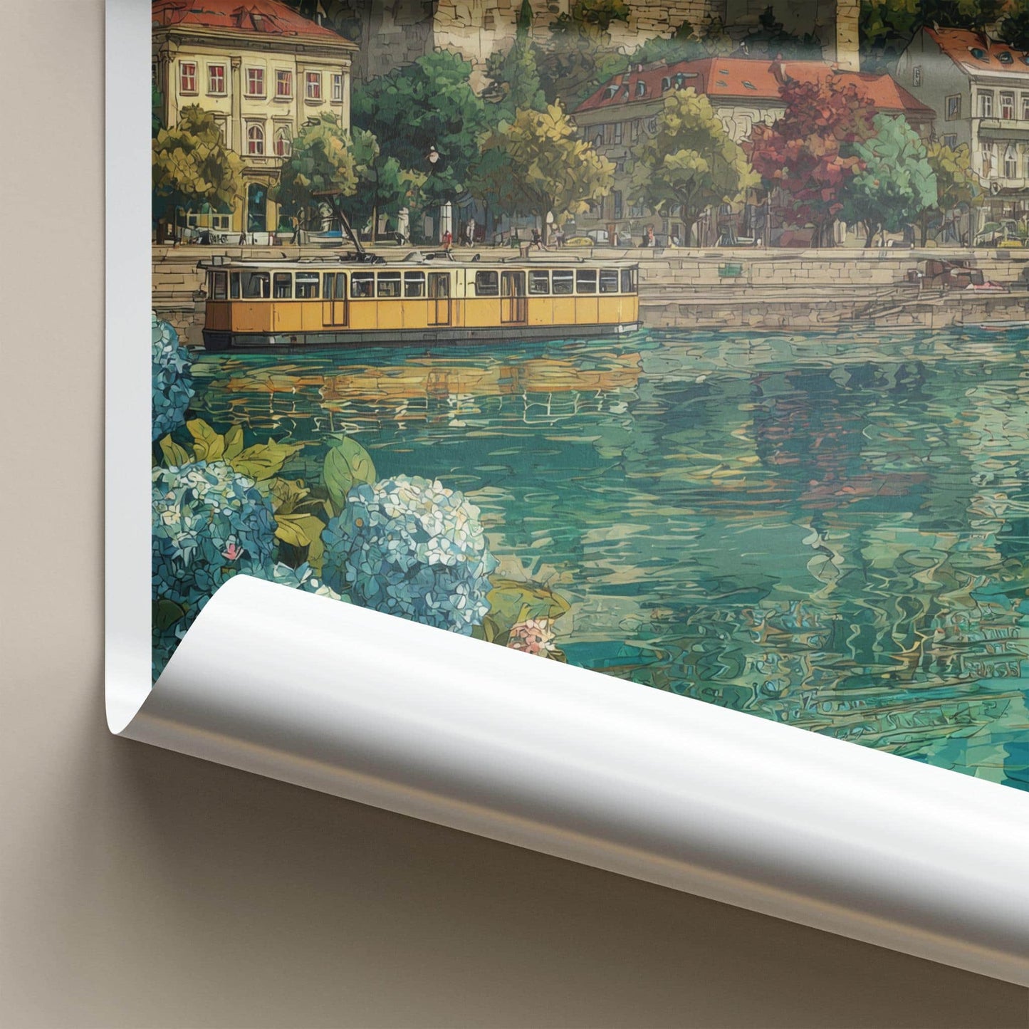 Budapest Poster - Hungary Travel Art - Hillside River Tram Home Decor