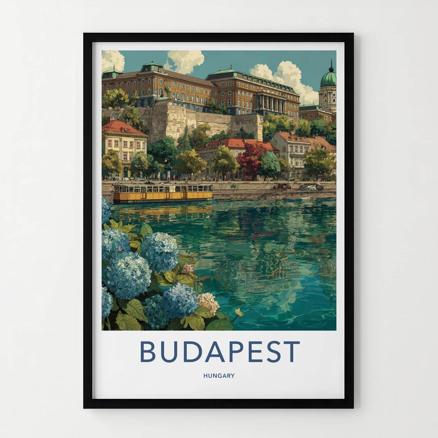 Budapest Poster - Hungary Travel Art - Hillside River Tram Home Decor