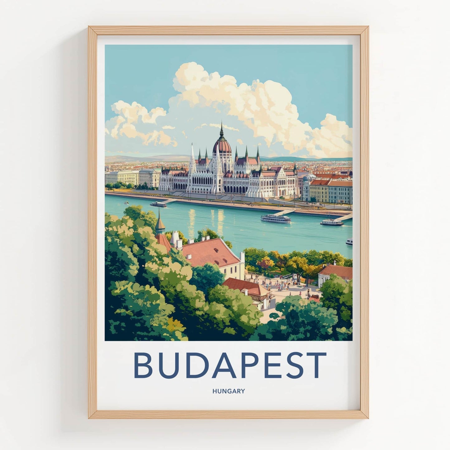 Budapest Poster - Hungary Travel Art - Parliament River Boats Home Decor