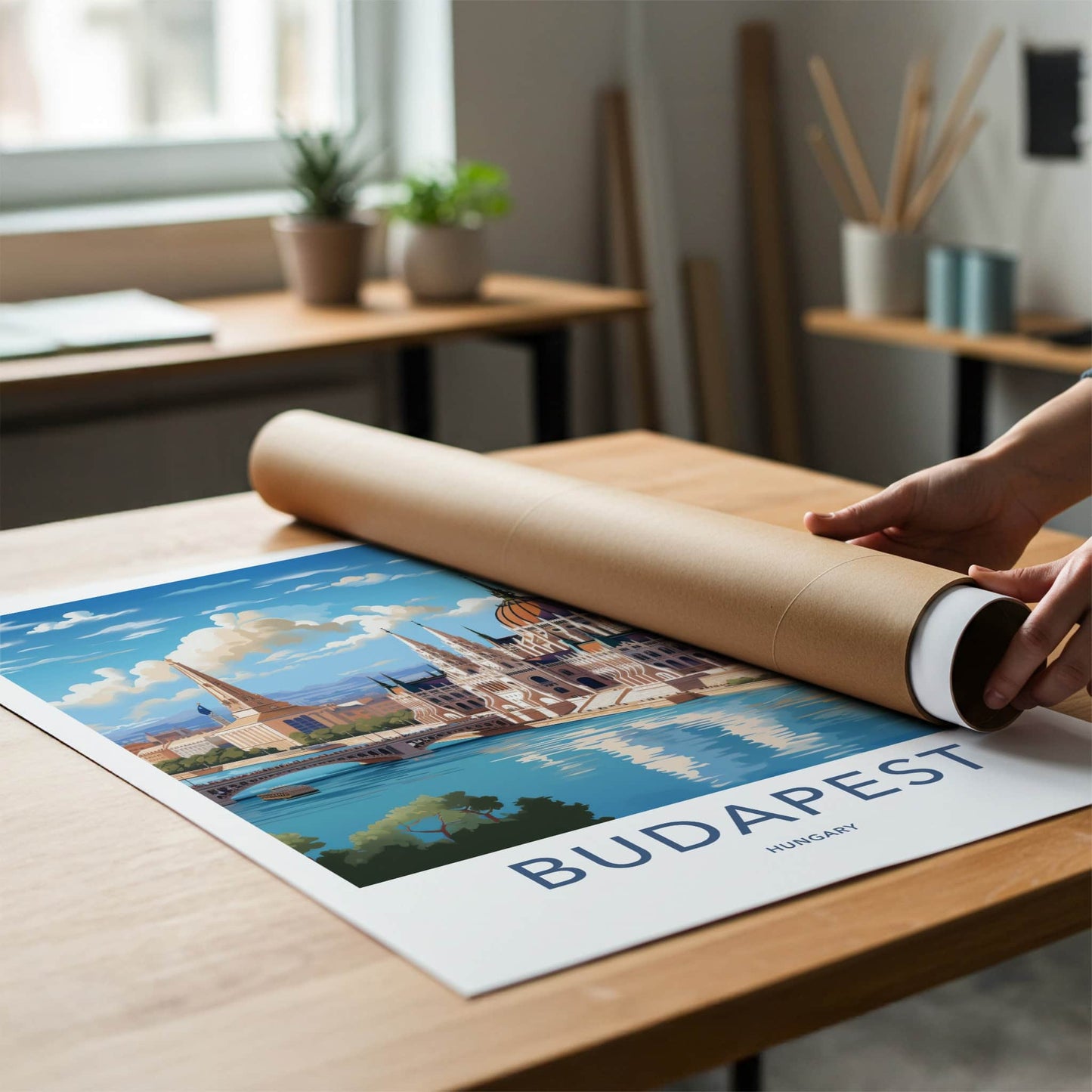 Budapest Poster - Hungary Travel Art - Parliament River Cityscape Home Decor