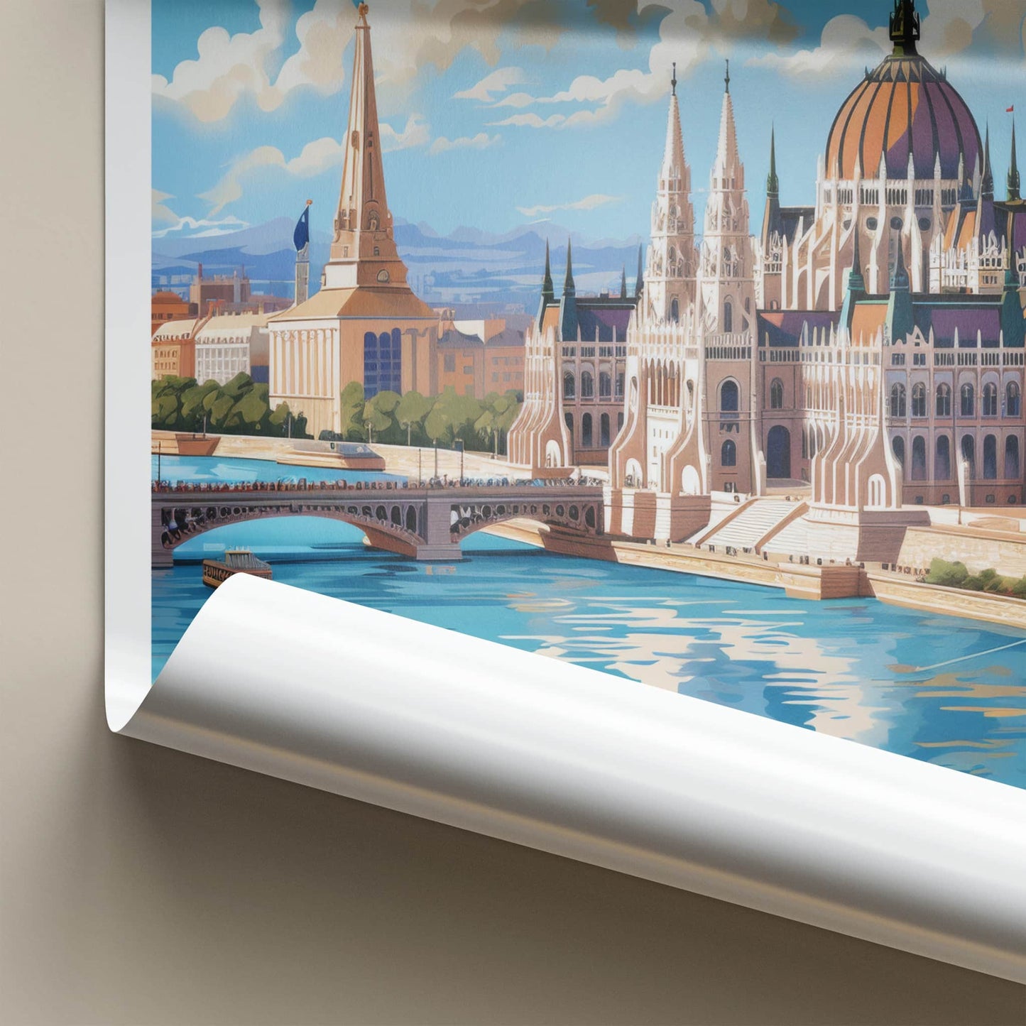 Budapest Poster - Hungary Travel Art - Parliament River Cityscape Home Decor