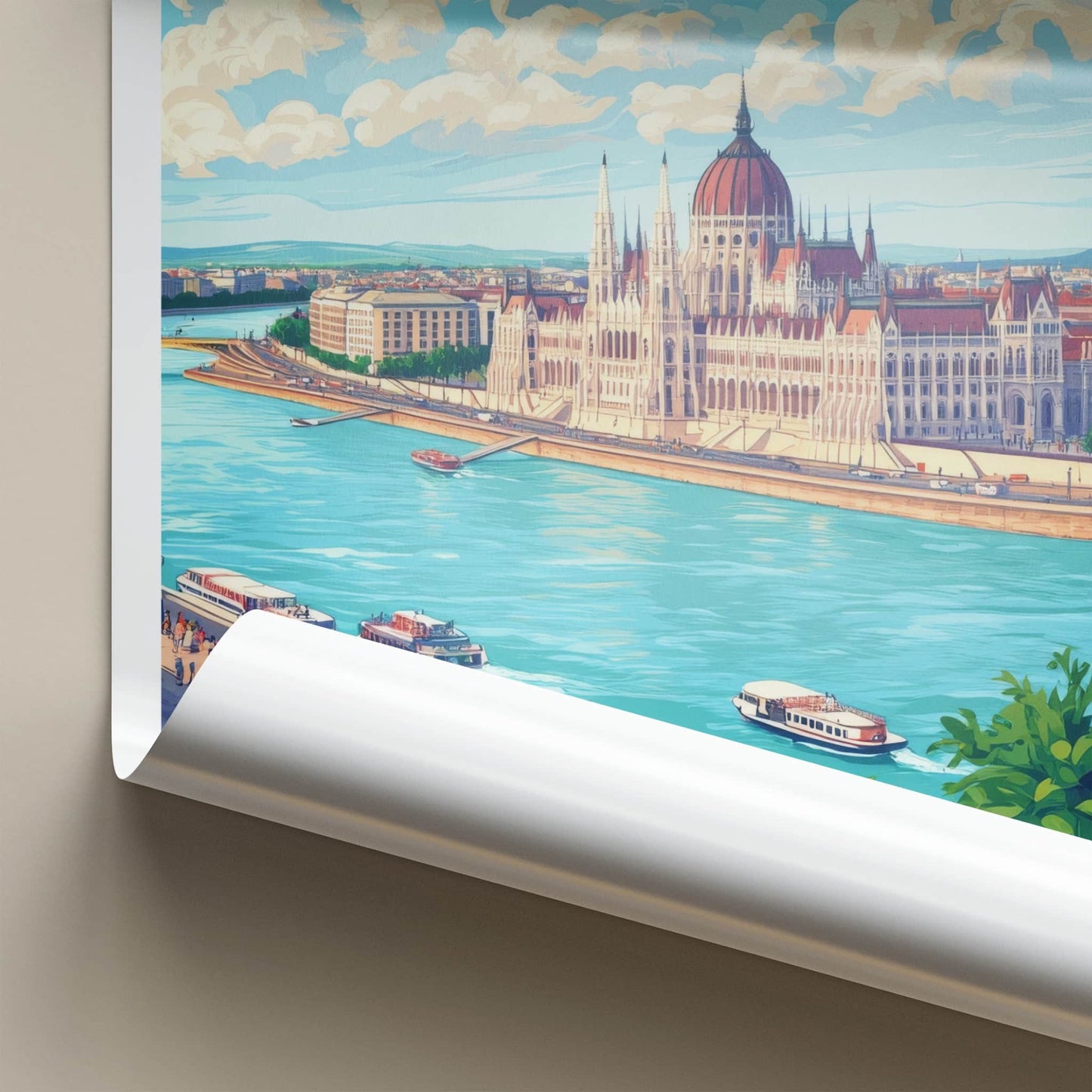 Budapest Poster - Hungary Travel Art - Parliament Riverfront View Home Decor