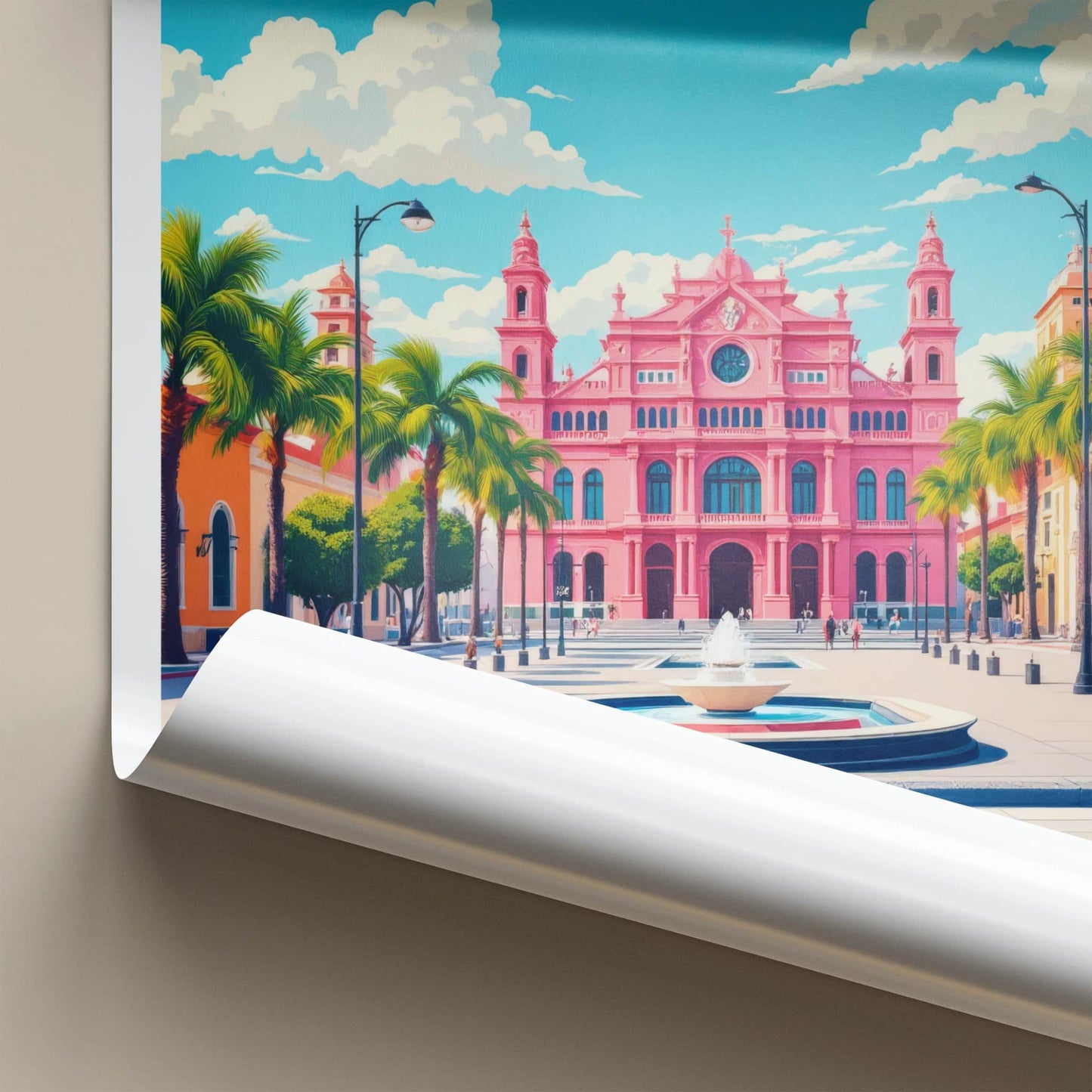 Buenos Aires Poster - Argentina Travel Art - Pink Palace Fountain Wall Decor