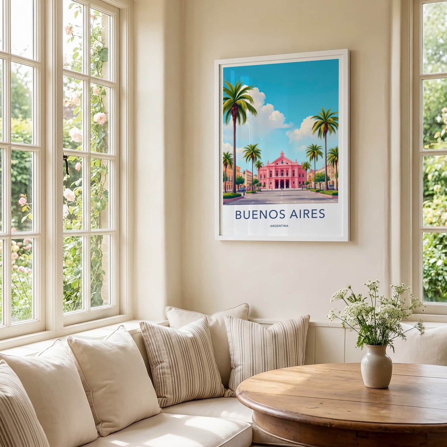 Buenos Aires Poster - Argentina Travel Art - Vibrant Pink Building Home Decor