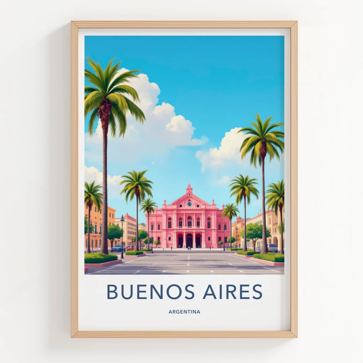 Buenos Aires Poster - Argentina Travel Art - Vibrant Pink Building Home Decor