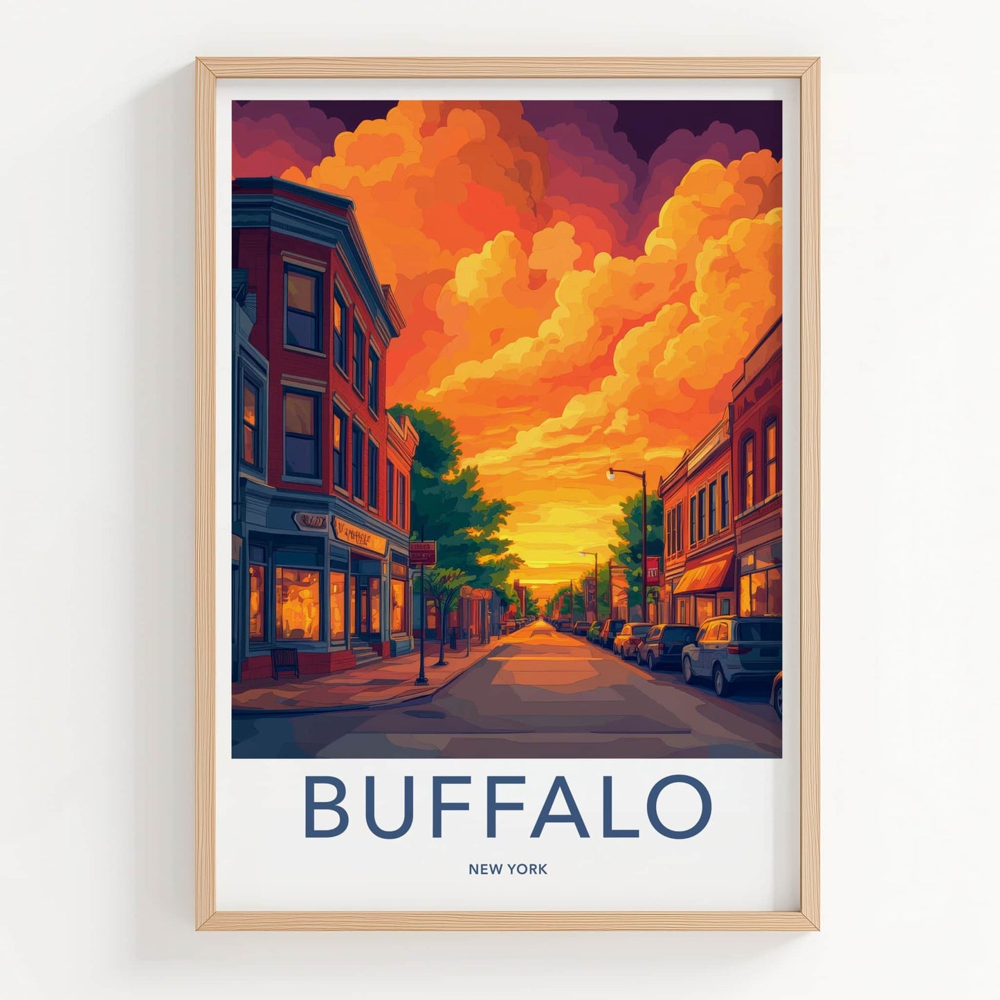 Buffalo Poster - New York Travel Art - Vibrant Sunset Street Home Decor