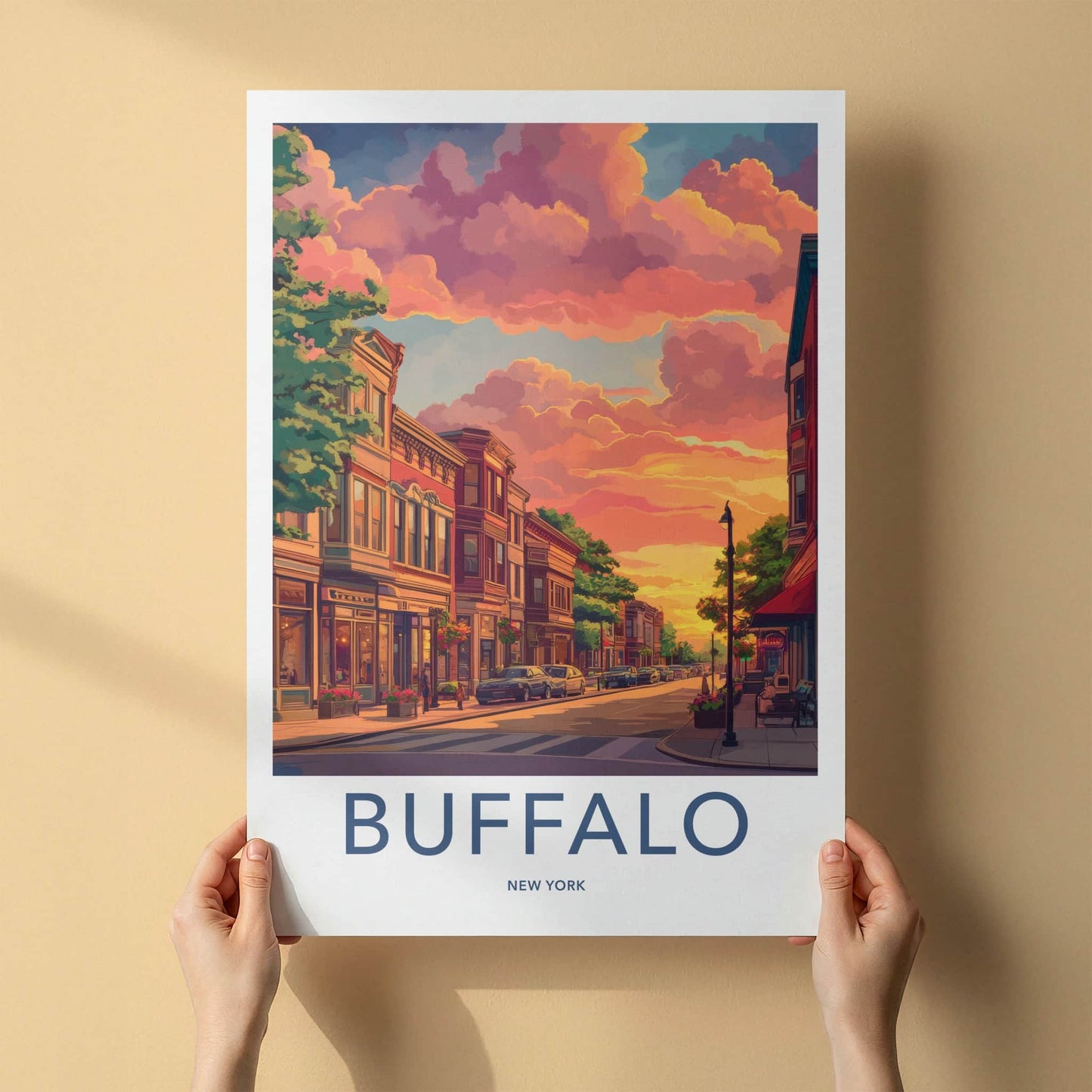 Buffalo Poster - New York Wall Art - Vibrant Sunset Street Home Decor