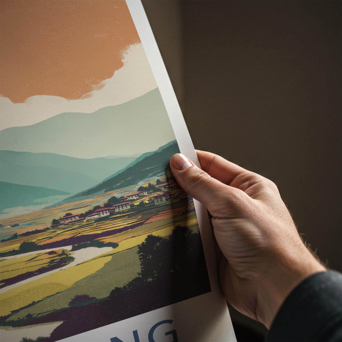 Bumthang Poster - Bhutan Travel Art - Serene Mountain Valley Home Decor