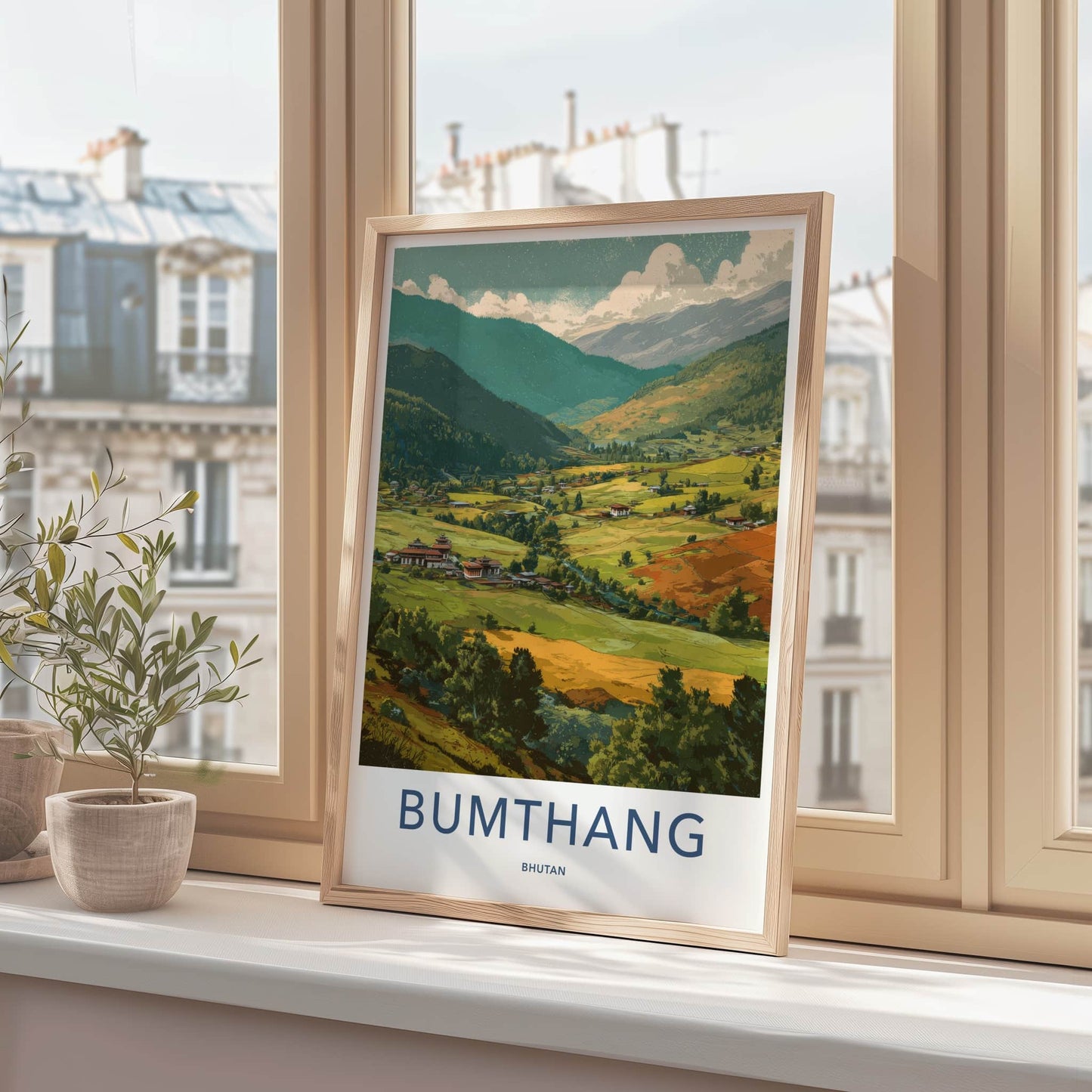 Bumthang Poster - Bhutan Travel Print - Valley Dzong Houses Home Decor