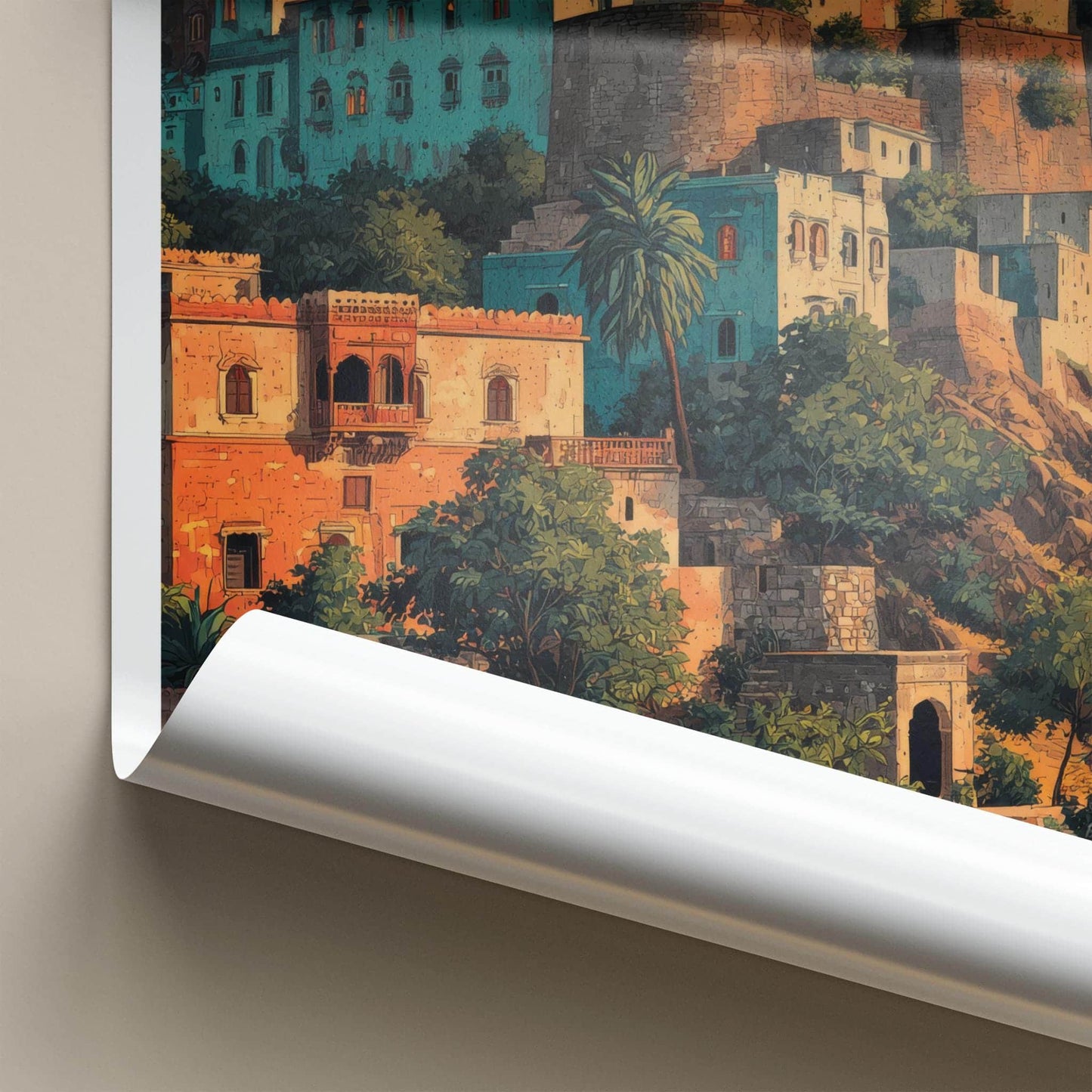Bundi Poster - India Art Print - Rajasthan Hillside Cityscape Art Home Decor