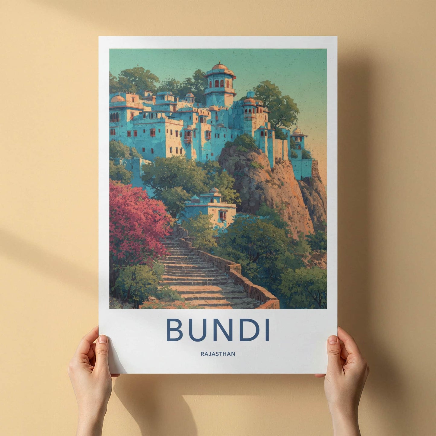 Bundi Poster - India Stone Steps Hillside Home Decor