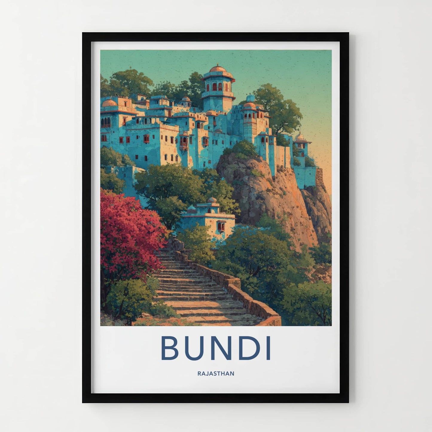 Bundi Poster - India Stone Steps Hillside Home Decor