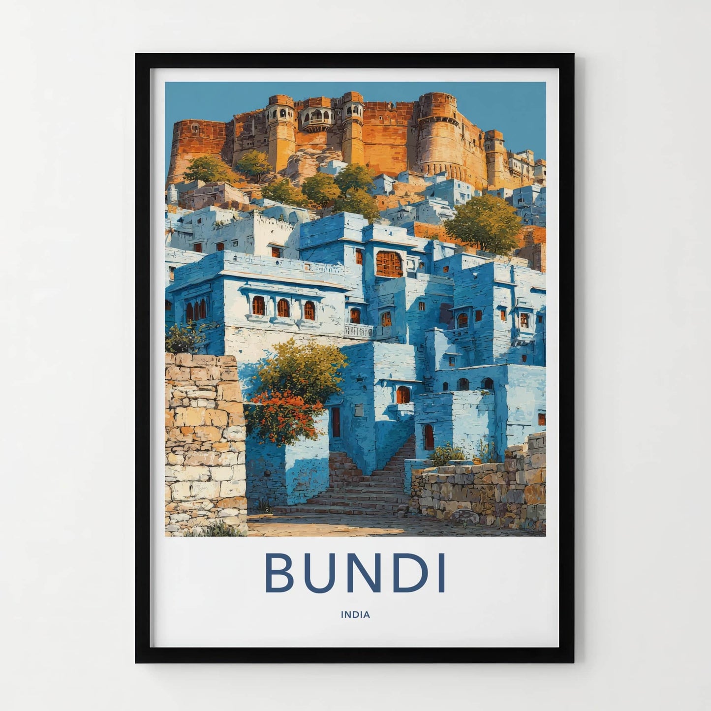 Bundi Poster - Rajasthan Travel Art - Blue City Fortress Home Decor