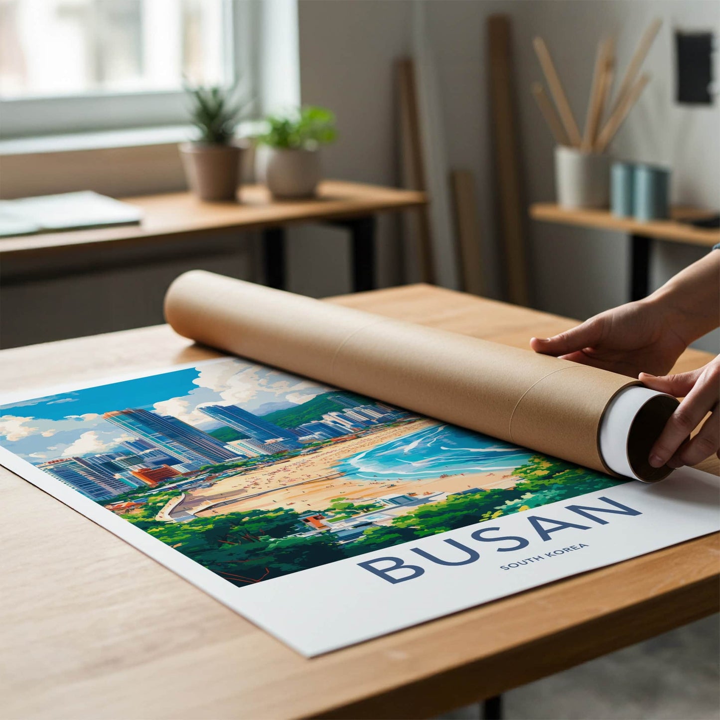 Busan Poster - South Korea Travel Art - Coastal Cityscape View Home Decor