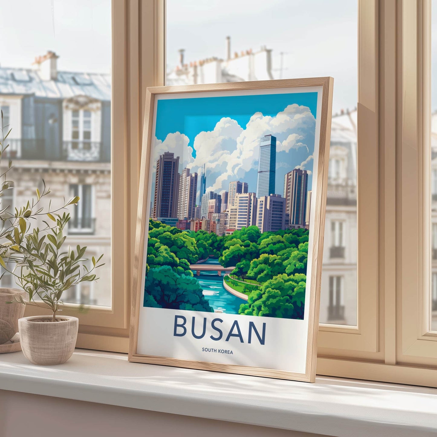 Busan Poster - South Korea Travel Art - Urban River Landscape Home Decor