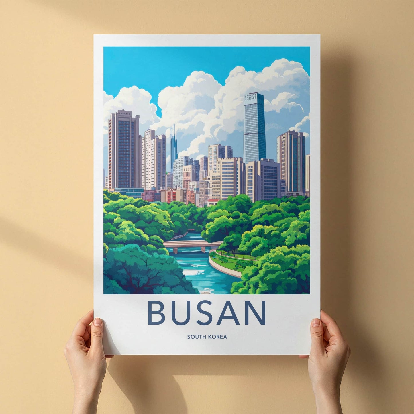 Busan Poster - South Korea Travel Art - Urban River Landscape Home Decor