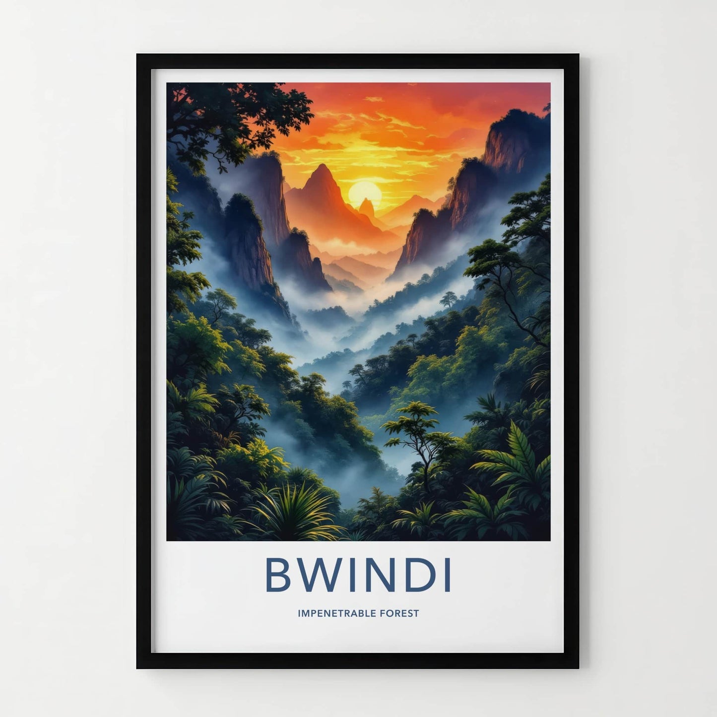 Bwindi Impenetrable Forest Poster - Uganda Travel Art - Jungle Mist Sunset Home Decor