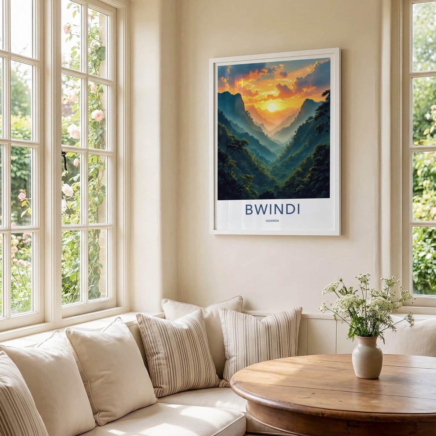 Bwindi Poster - Uganda Travel Art - Misty Mountain Sunset Home Decor