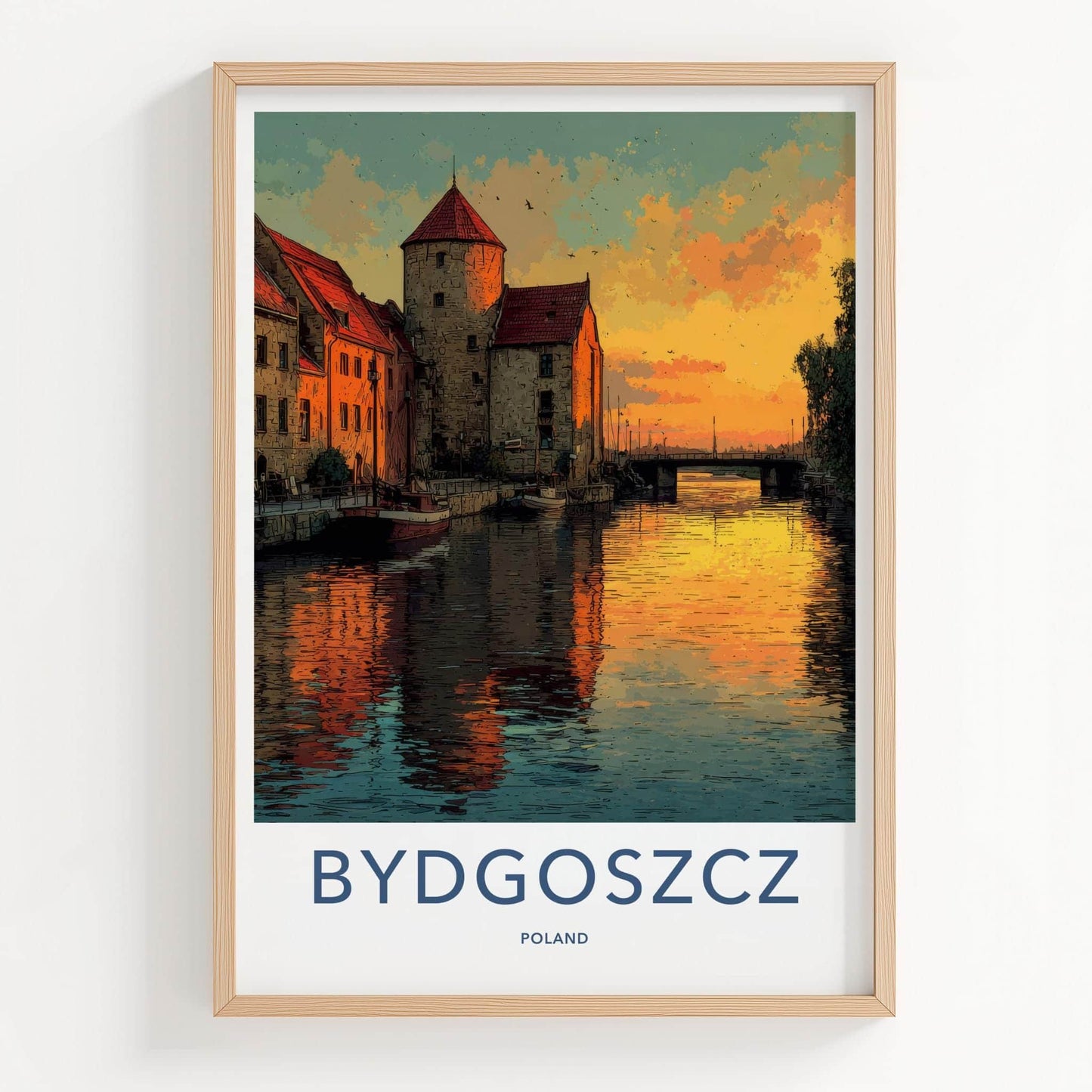 Bydgoszcz Poster - Poland Travel Art - Historic Canal Evening Home Decor