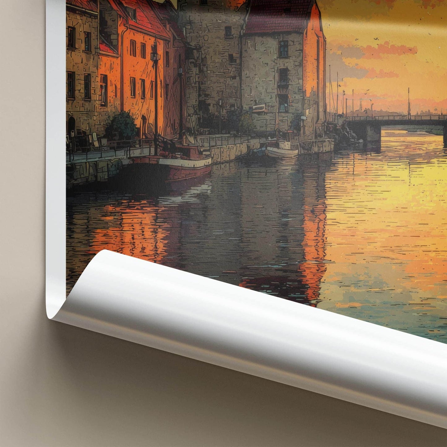 Bydgoszcz Poster - Poland Travel Art - Historic Canal Evening Home Decor
