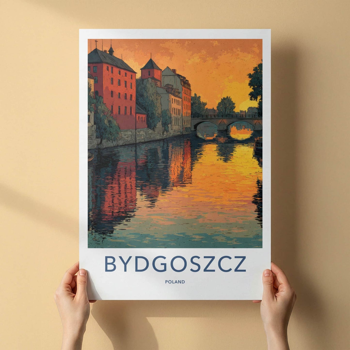 Bydgoszcz Poster - Poland Travel Art - Orange Sunset Canal Wall Decor