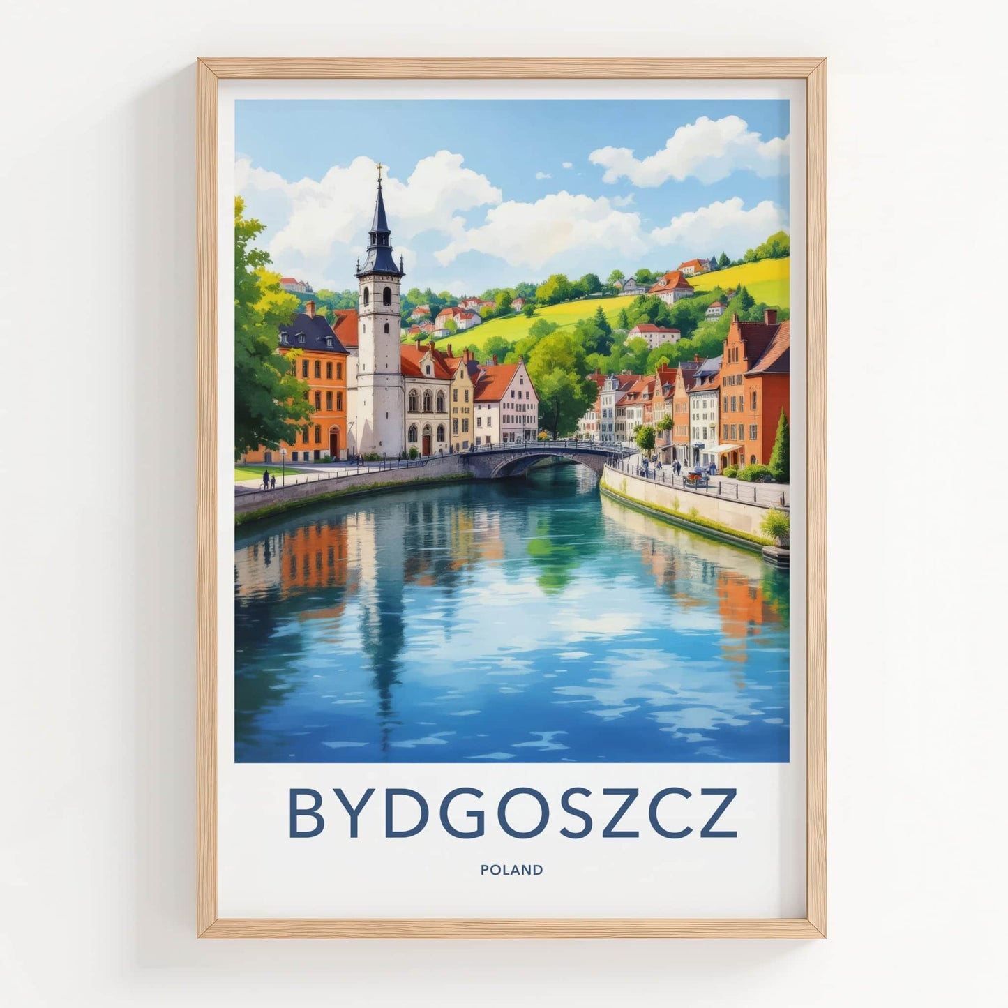 Bydgoszcz Poster - Poland Travel Art - Riverfront Old Town Home Decor