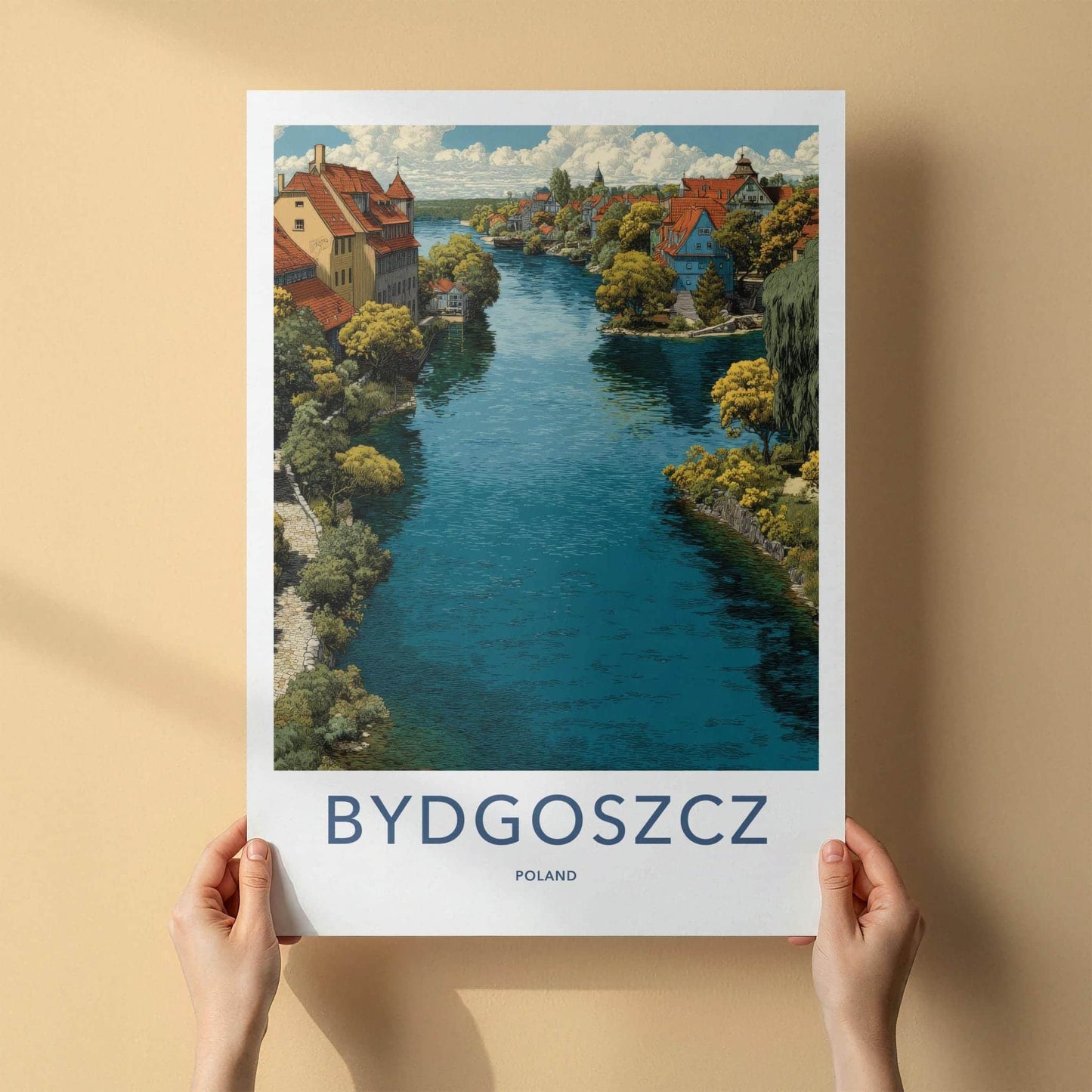 Bydgoszcz Poster - Poland Travel Art - Vibrant canal town Home Decor