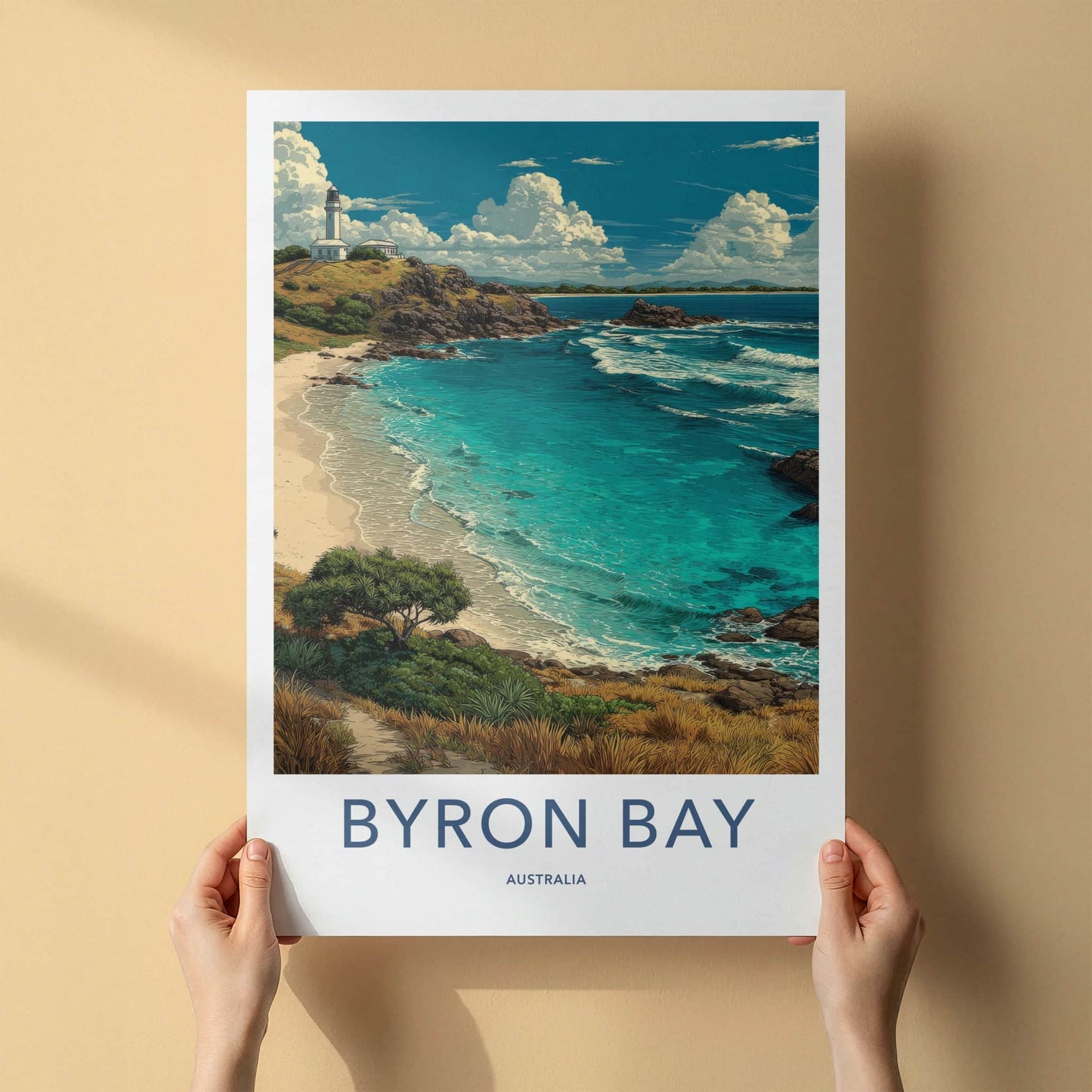 Byron Bay Poster - Australia Travel Art - Coastal Lighthouse Beach Home Decor