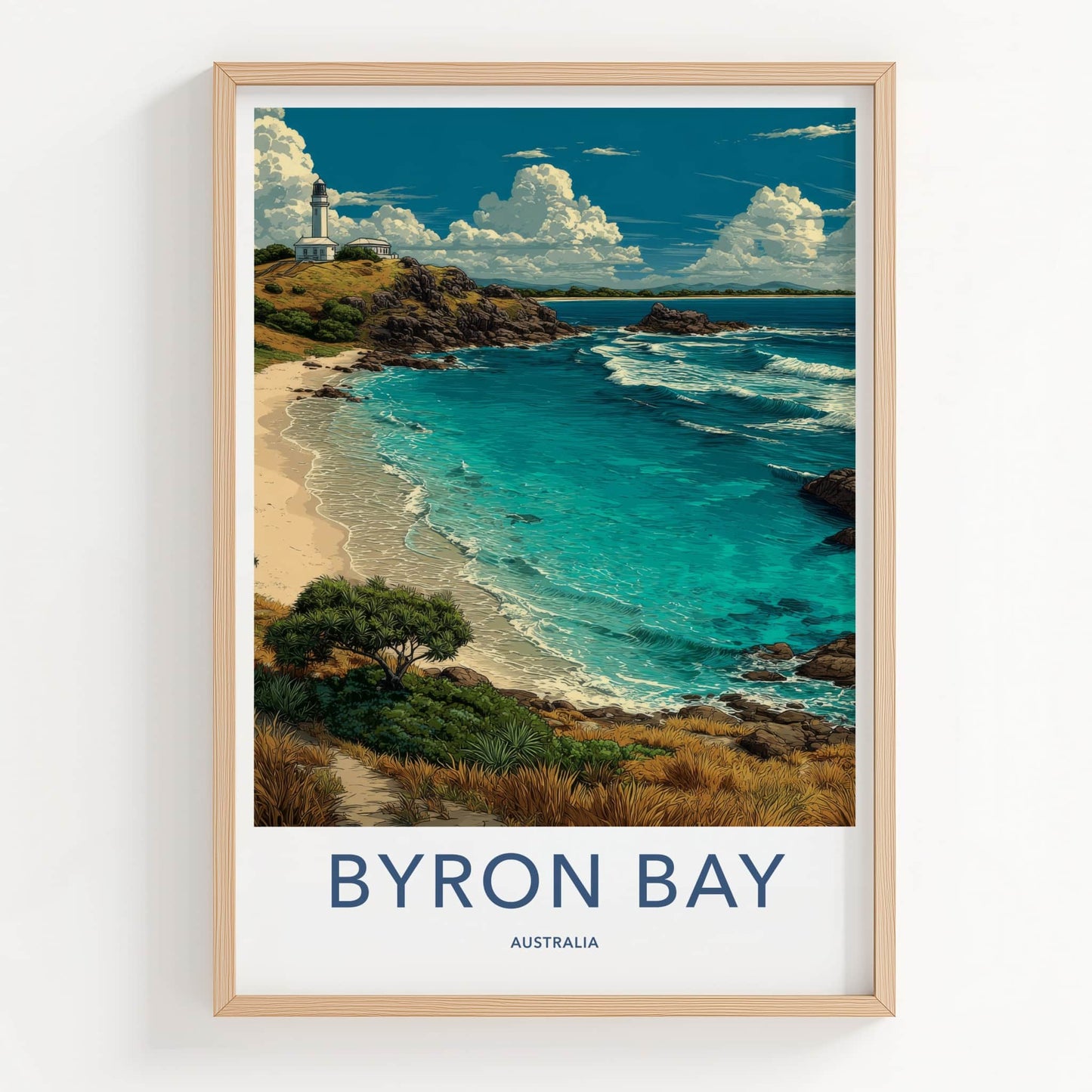Byron Bay Poster - Australia Travel Art - Coastal Lighthouse Beach Home Decor