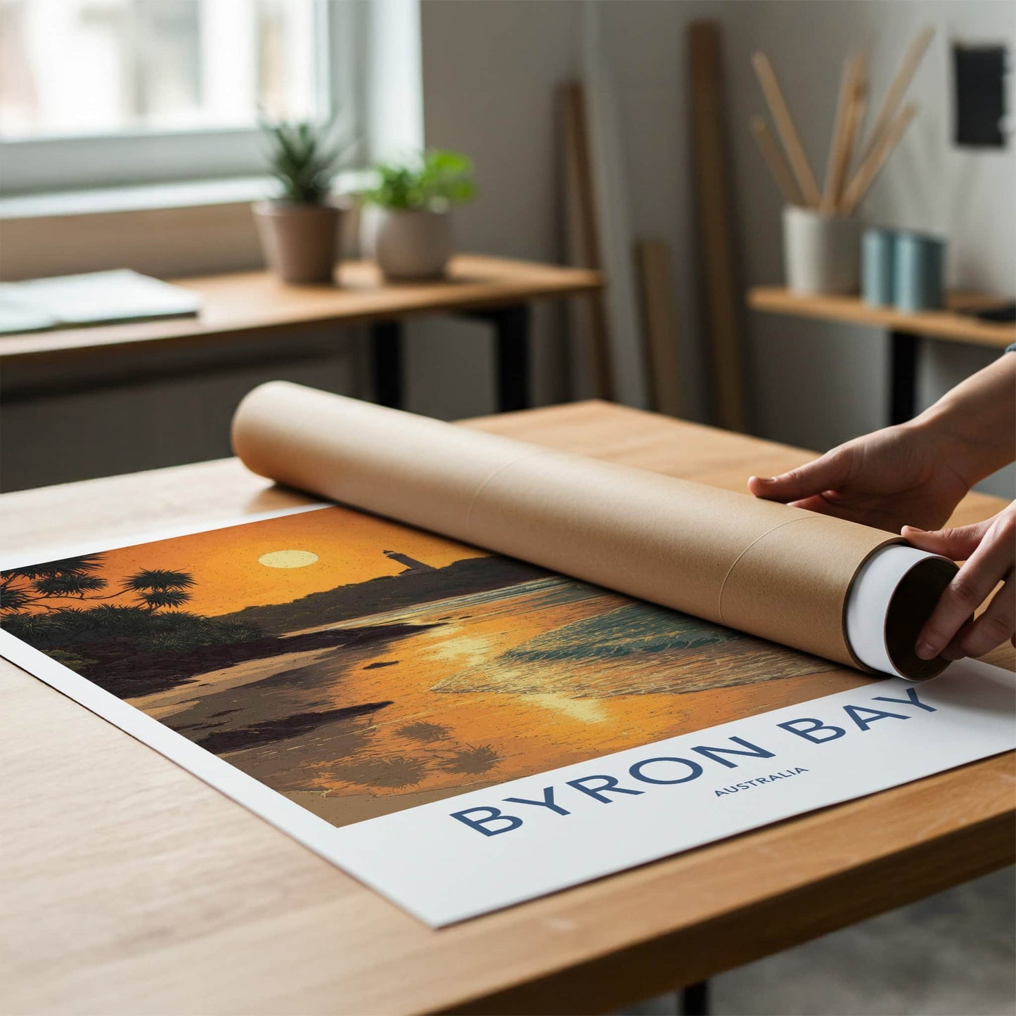 Byron Bay Poster - Australia Travel Art - Coastal Lighthouse Sunset Home Decor