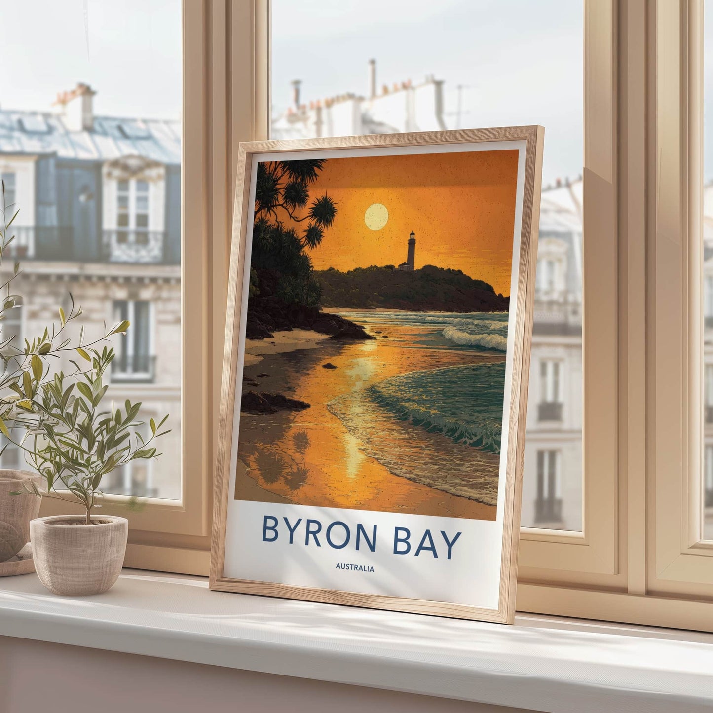 Byron Bay Poster - Australia Travel Art - Coastal Lighthouse Sunset Home Decor