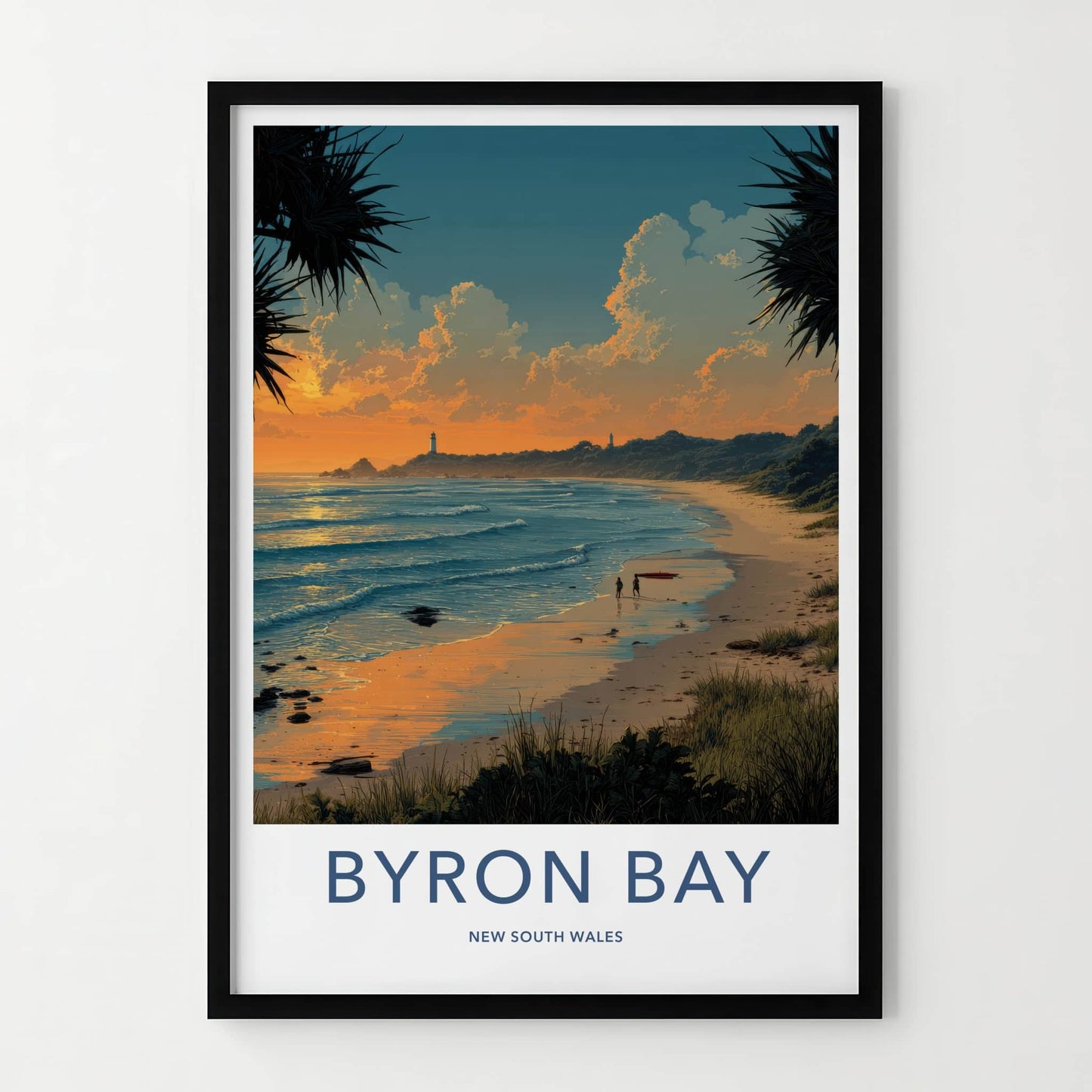 Byron Bay Poster - Australia Travel Art - Sunset Beach Lighthouses Home Decor