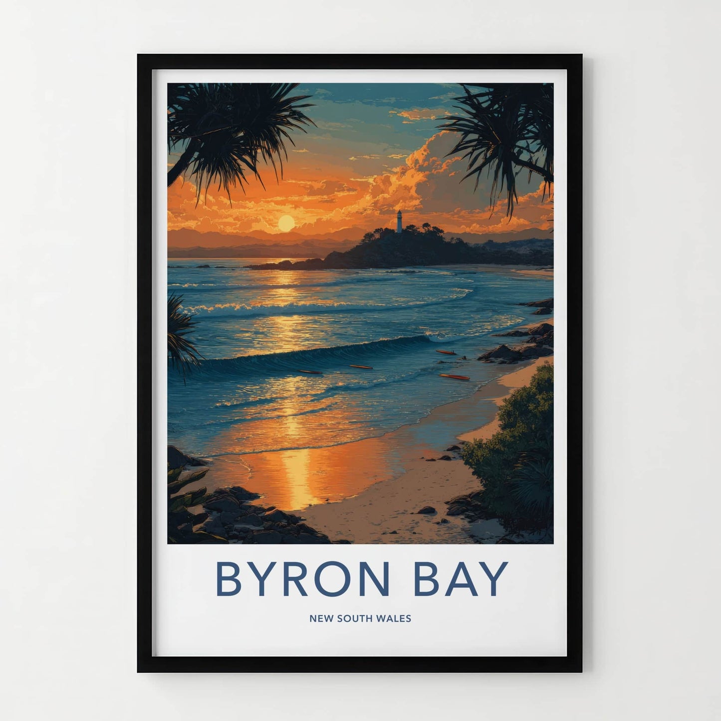 Byron Bay Poster - New South Wales Sunset Beach Lighthouse Home Decor
