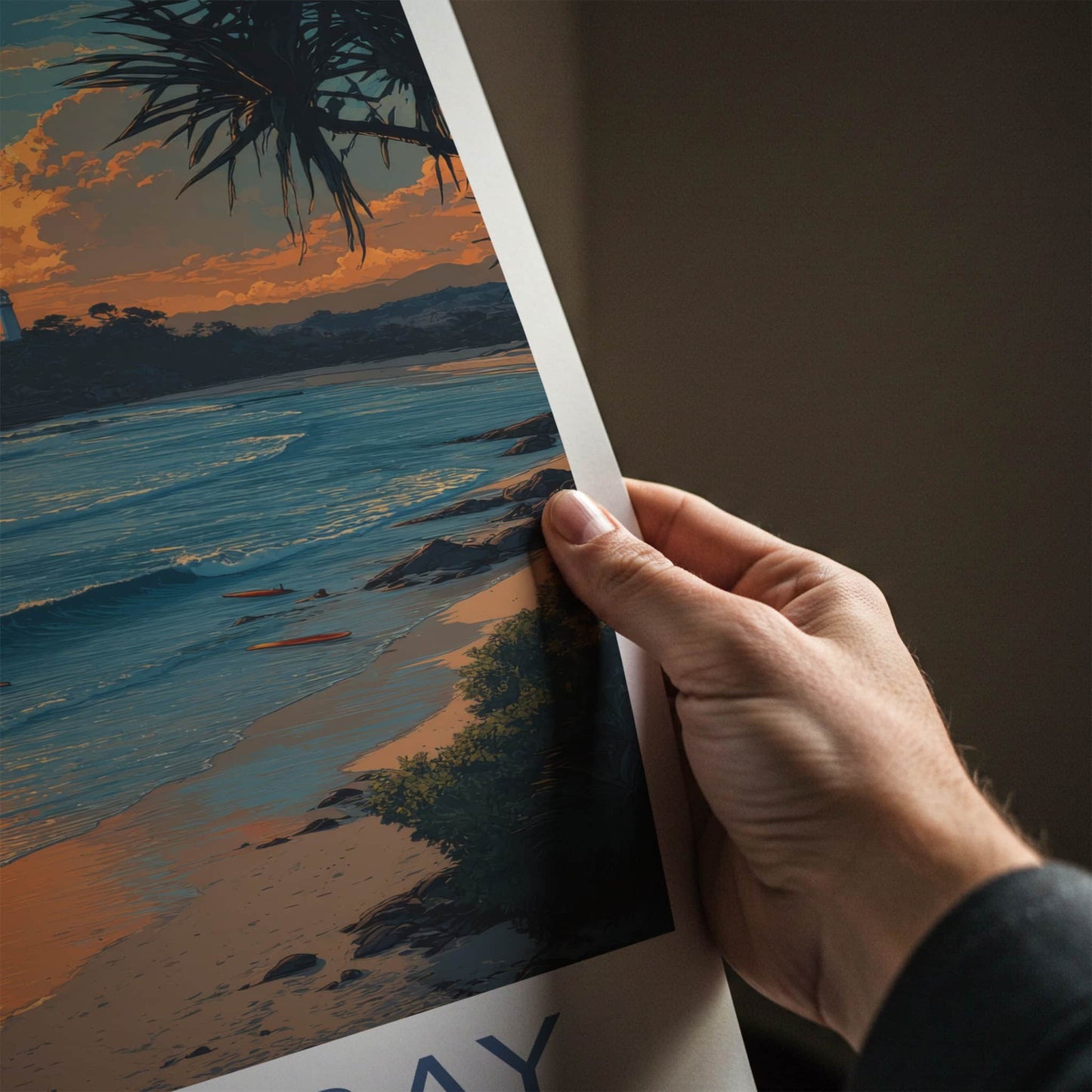 Byron Bay Poster - New South Wales Sunset Beach Lighthouse Home Decor