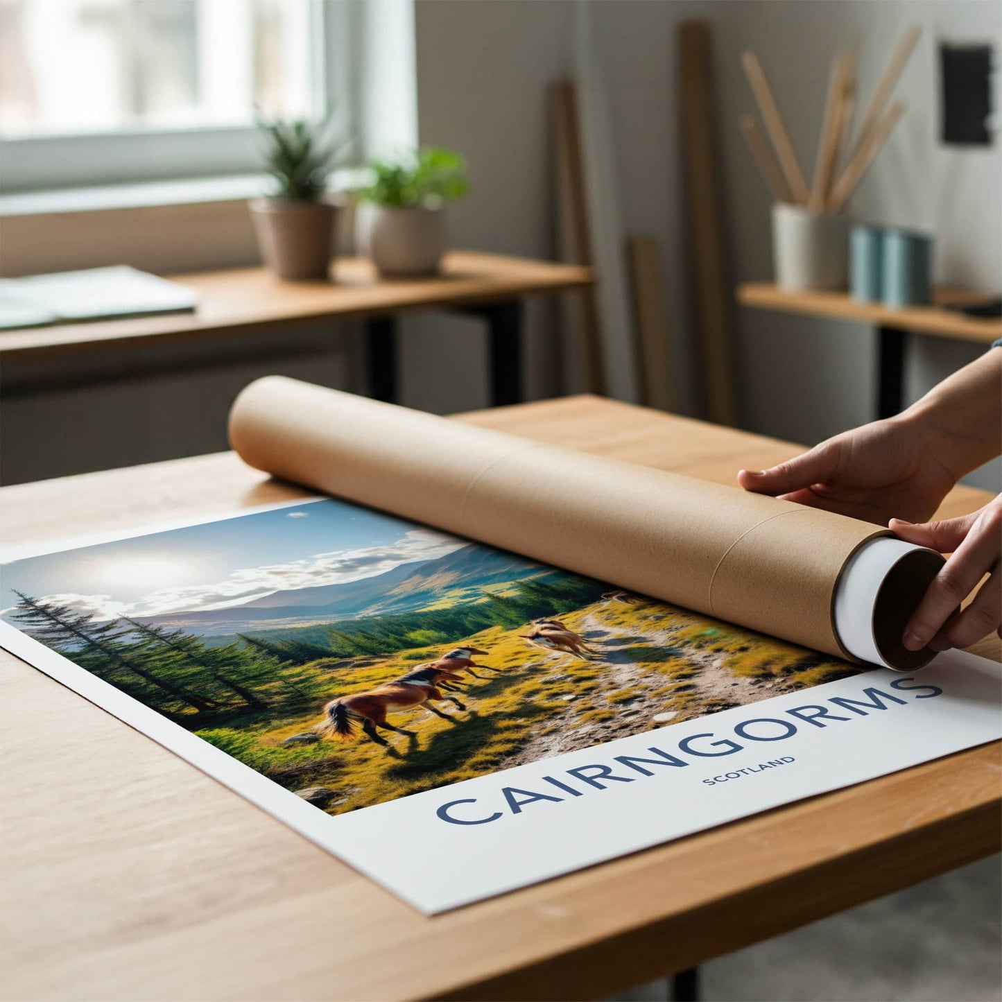 Cairngorms Poster - Scotland Travel Art - Mountain Path Horses Home Decor