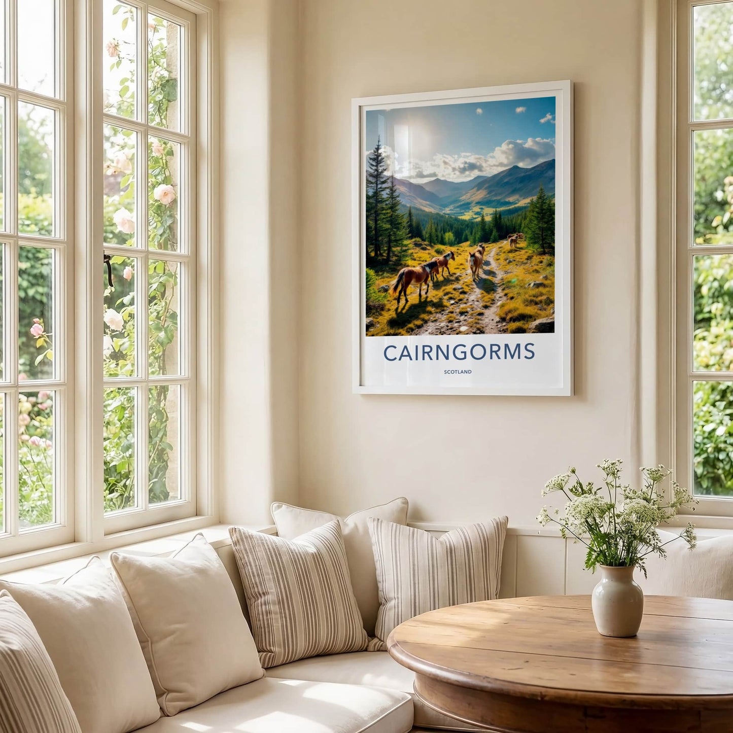 Cairngorms Poster - Scotland Travel Art - Mountain Path Horses Home Decor